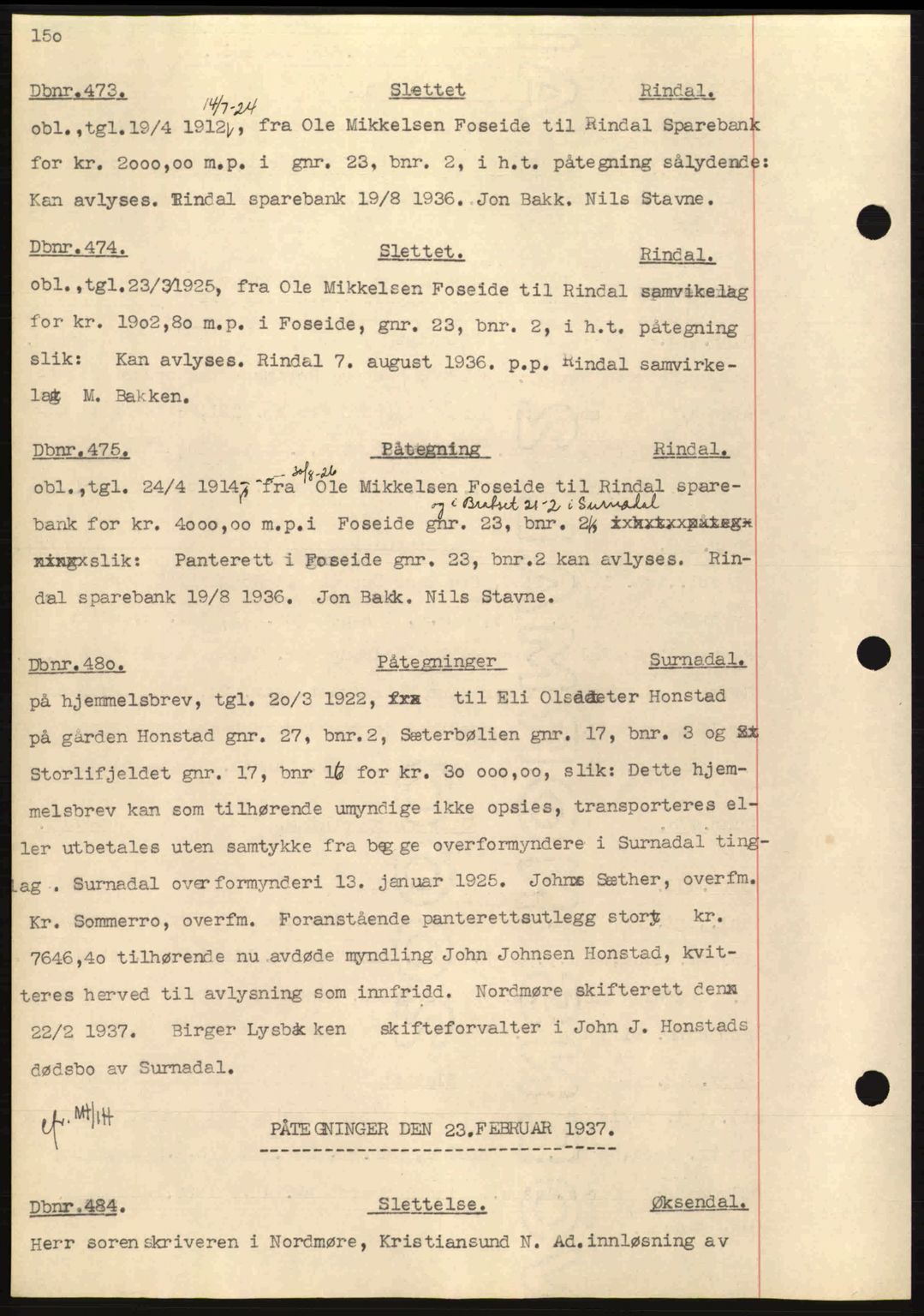 Nordmøre sorenskriveri, AV/SAT-A-4132/1/2/2Ca: Mortgage book no. C80, 1936-1939, Diary no: : 473/1937