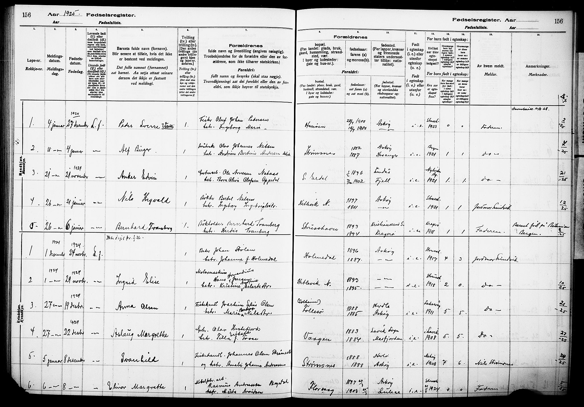 Askøy Sokneprestembete, AV/SAB-A-74101/I/Id/L00A1: Birth register no. A 1, 1916-1928, p. 156