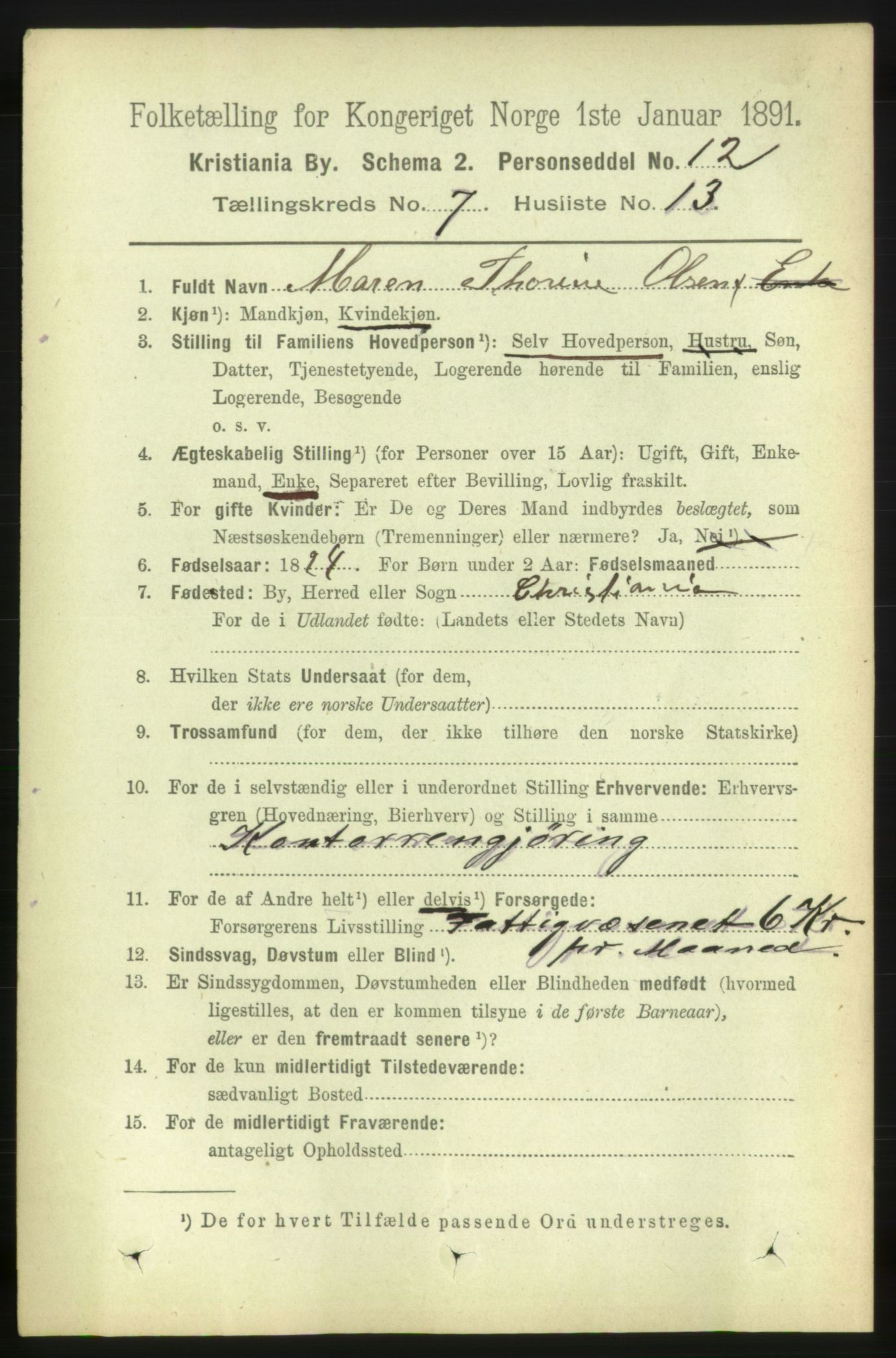 RA, 1891 census for 0301 Kristiania, 1891, p. 2925