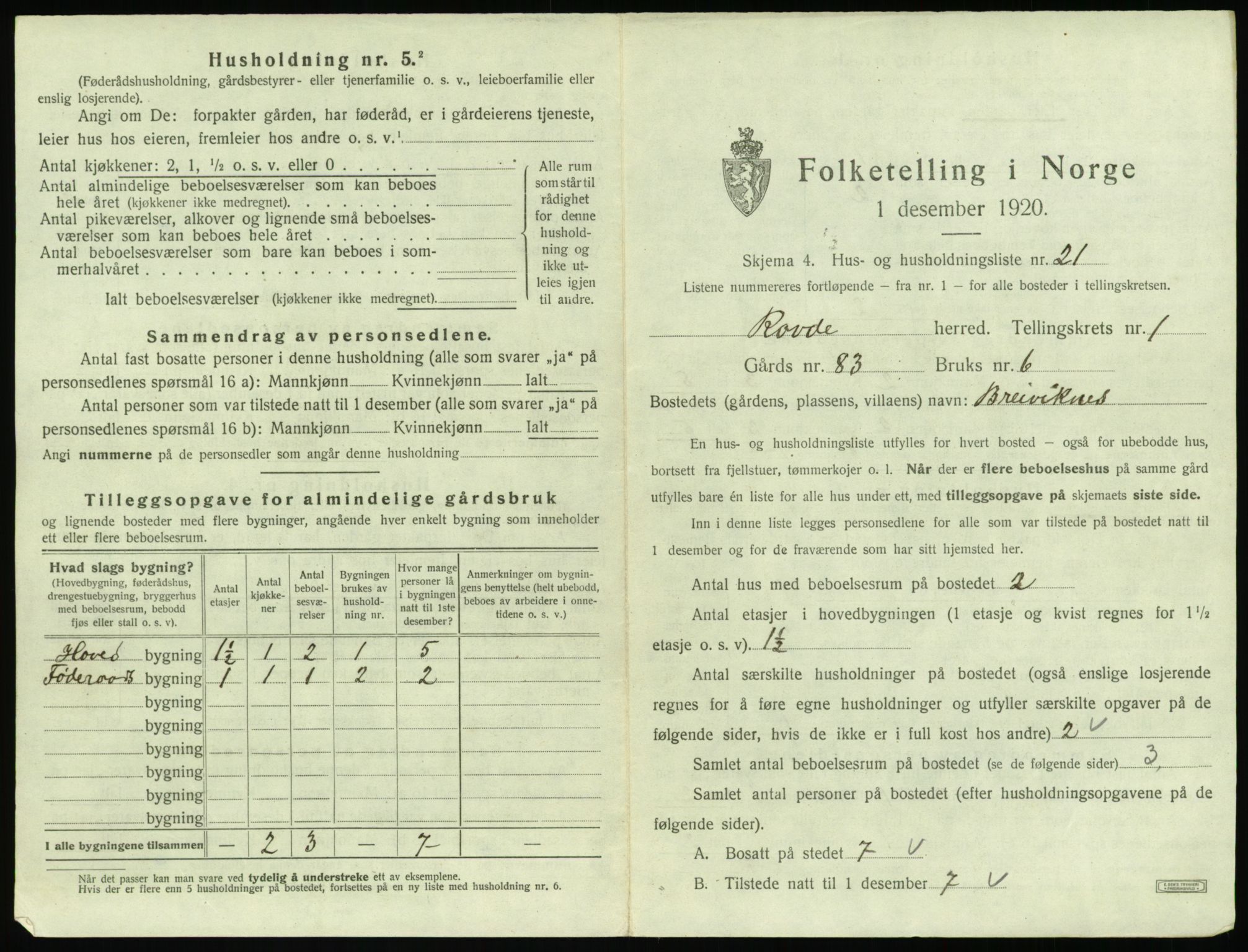 SAT, 1920 census for Rovde, 1920, p. 61