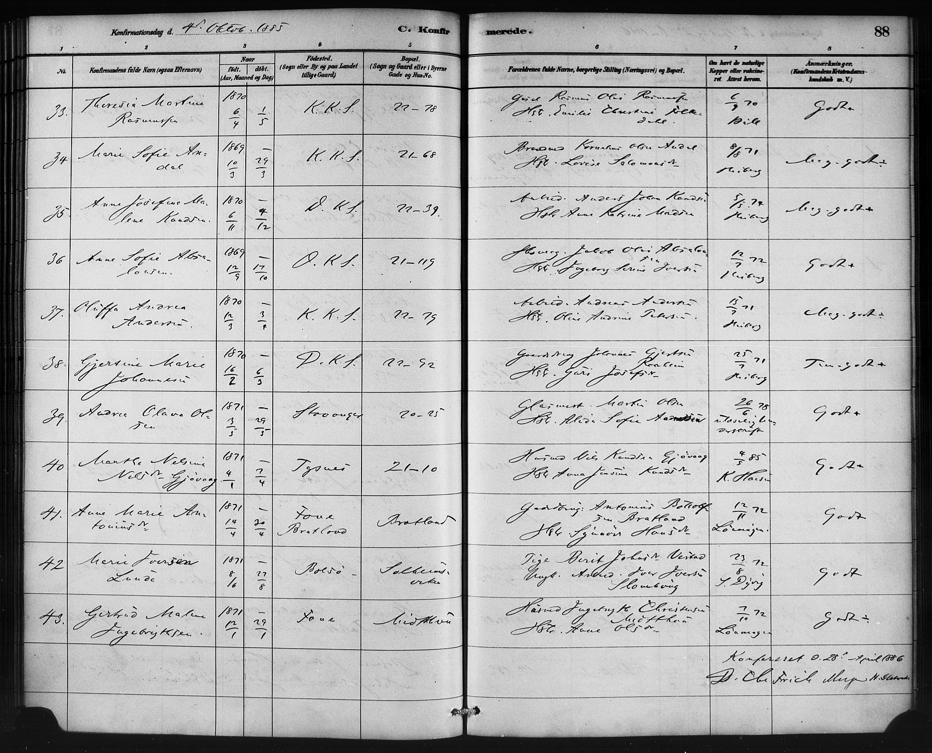 Korskirken sokneprestembete, AV/SAB-A-76101/H/Haa/L0029: Parish register (official) no. C 5, 1880-1892, p. 88