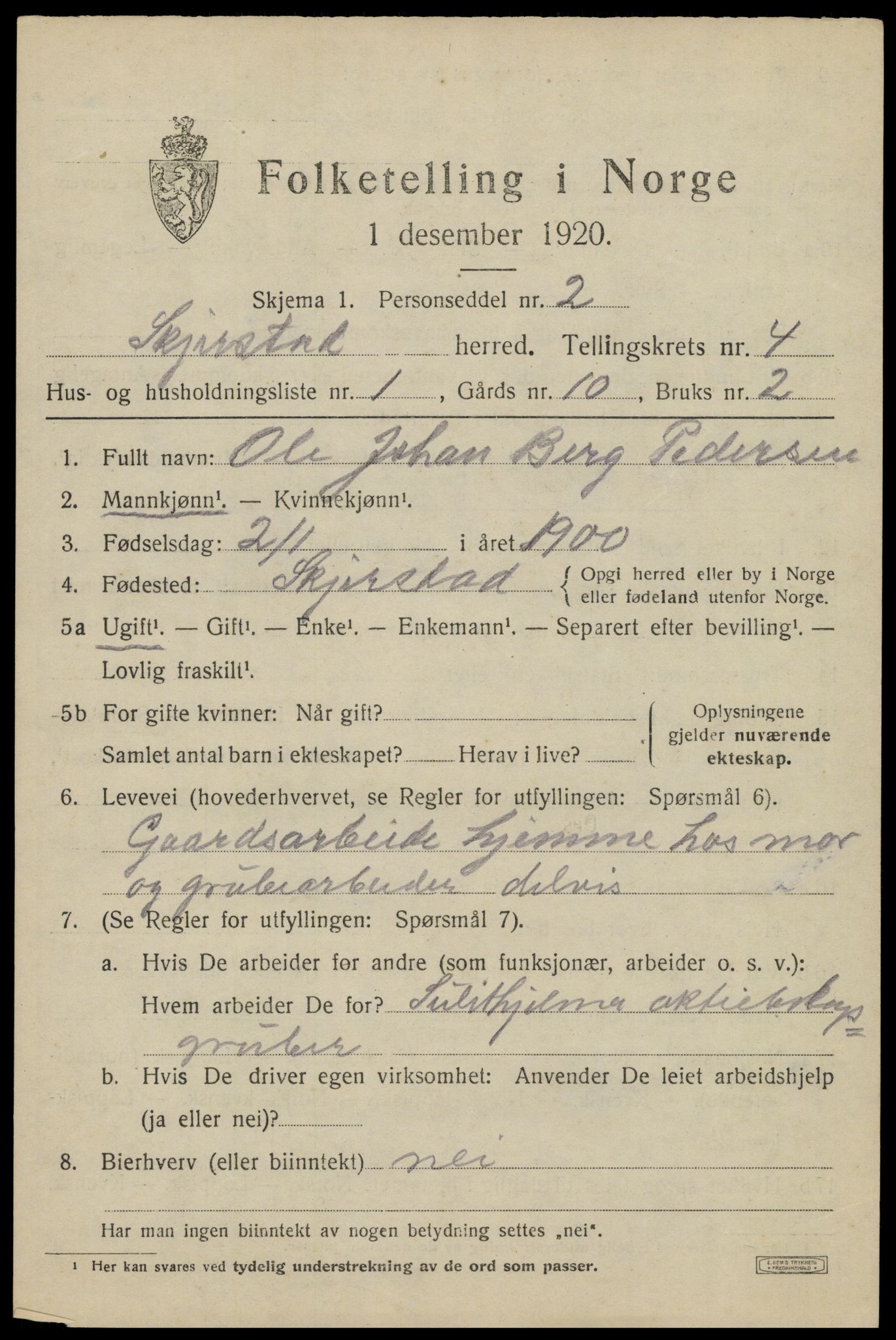 SAT, 1920 census for Skjerstad, 1920, p. 1477