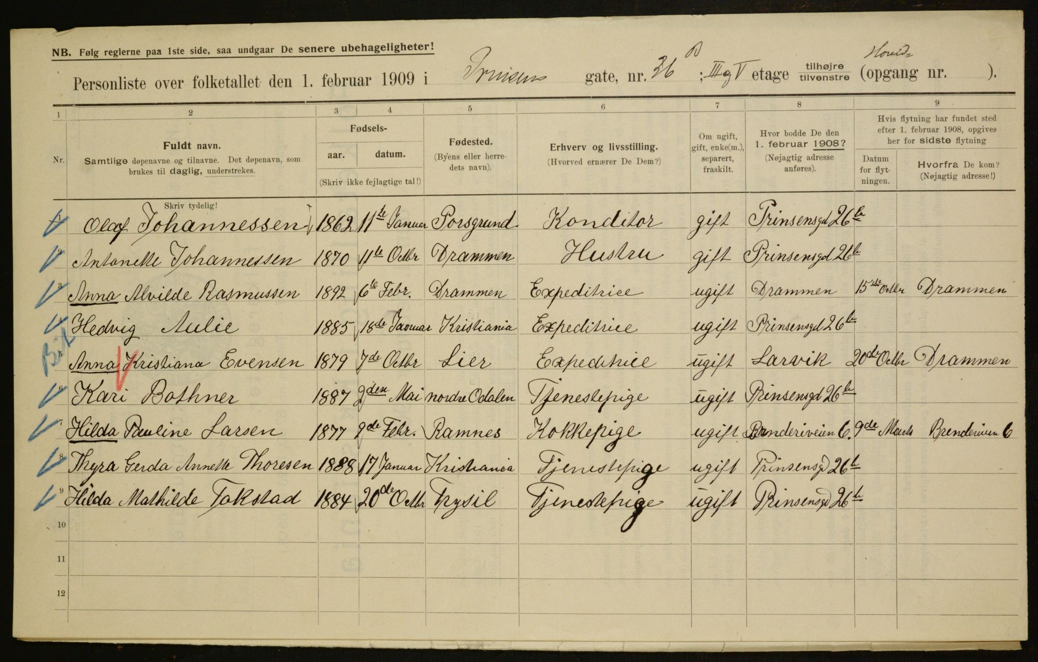 OBA, Municipal Census 1909 for Kristiania, 1909, p. 73695