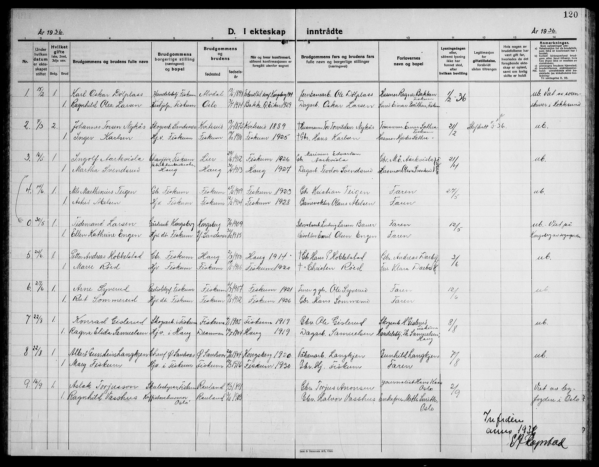 Fiskum kirkebøker, AV/SAKO-A-15/G/Ga/L0007: Parish register (copy) no. 7, 1928-1945, p. 120