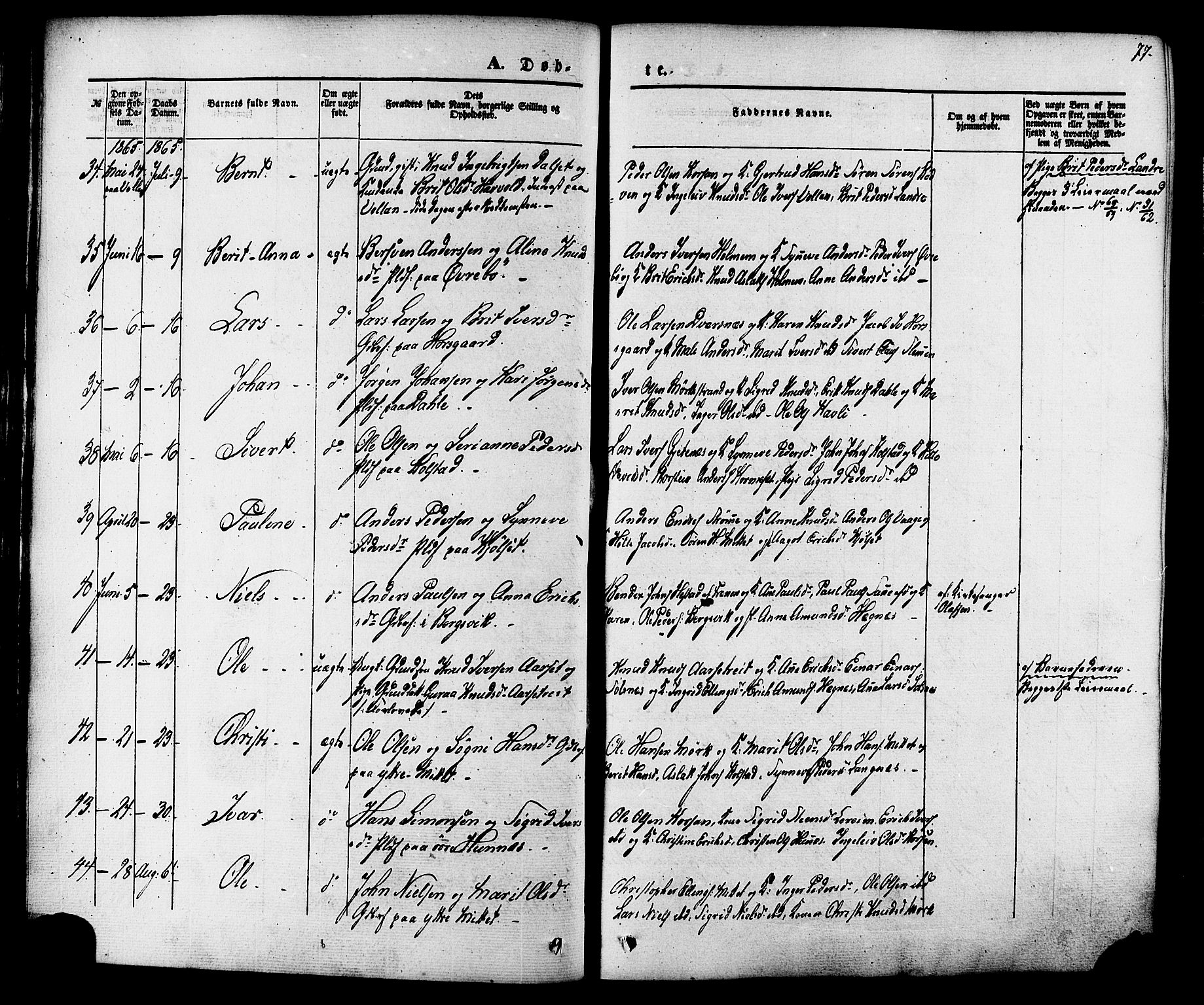 Ministerialprotokoller, klokkerbøker og fødselsregistre - Møre og Romsdal, AV/SAT-A-1454/547/L0603: Parish register (official) no. 547A05, 1846-1877, p. 77