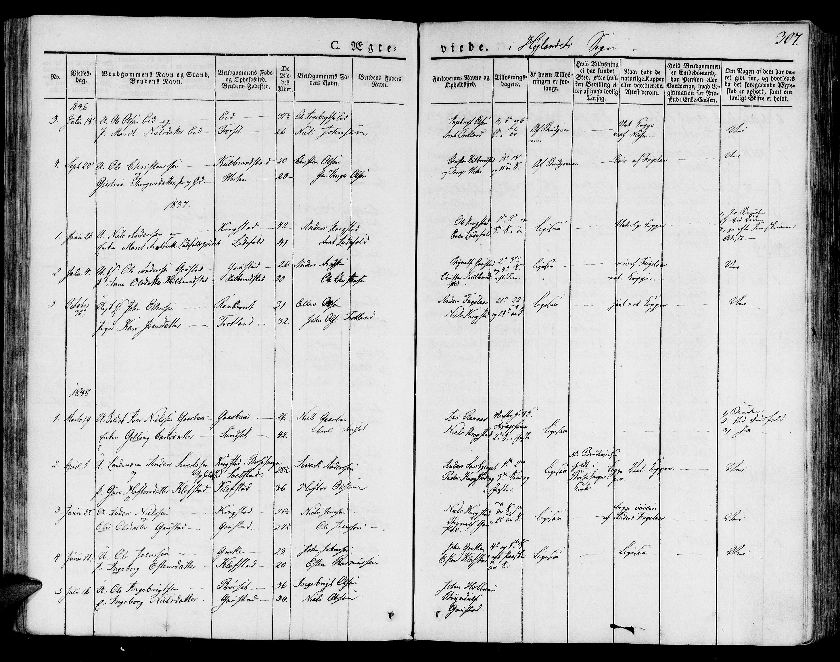 Ministerialprotokoller, klokkerbøker og fødselsregistre - Sør-Trøndelag, SAT/A-1456/691/L1073: Parish register (official) no. 691A05 /4, 1826-1841, p. 307