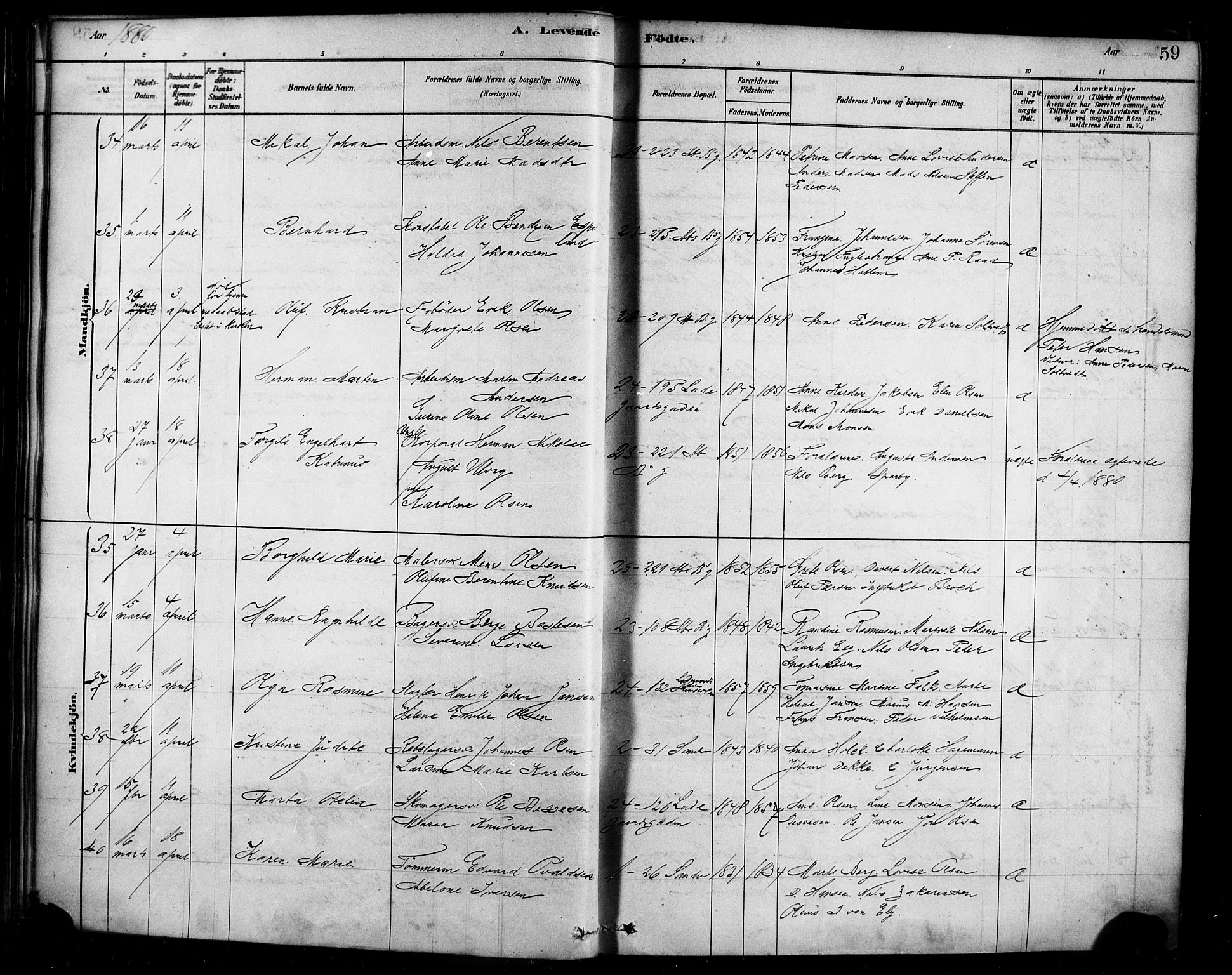 Sandviken Sokneprestembete, AV/SAB-A-77601/H/Ha/L0004: Parish register (official) no. B 1, 1878-1891, p. 59