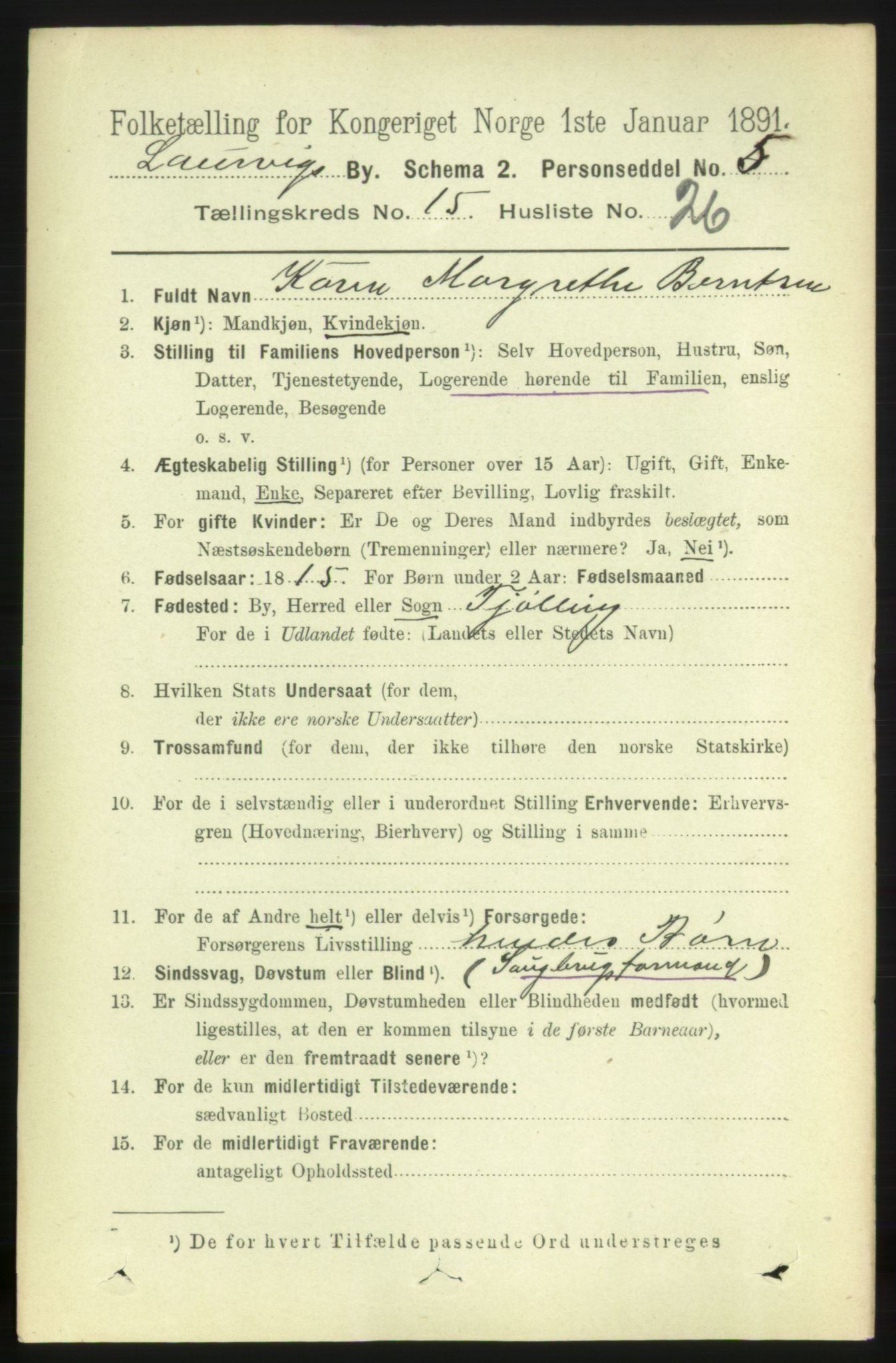 RA, 1891 census for 0707 Larvik, 1891, p. 11614