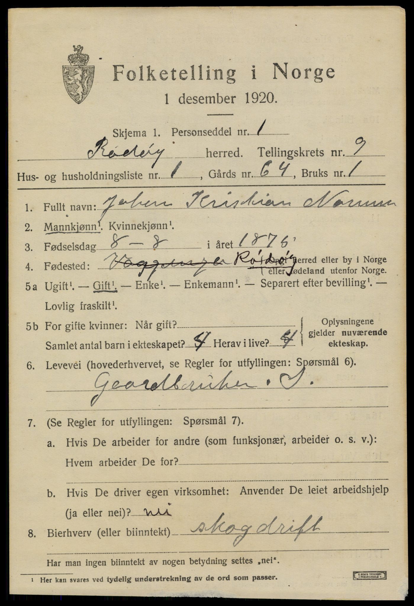SAT, 1920 census for Rødøy, 1920, p. 5064
