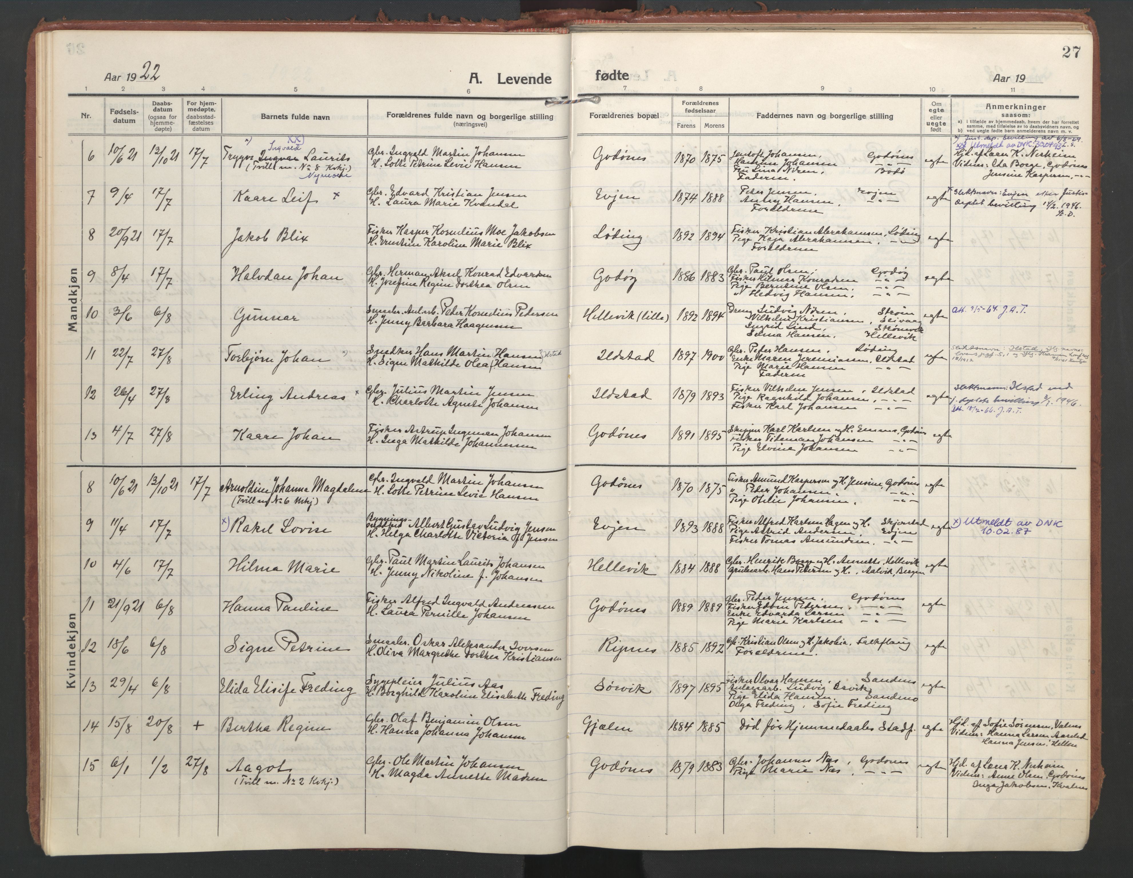 Ministerialprotokoller, klokkerbøker og fødselsregistre - Nordland, SAT/A-1459/804/L0086: Parish register (official) no. 804A07, 1916-1935, p. 27