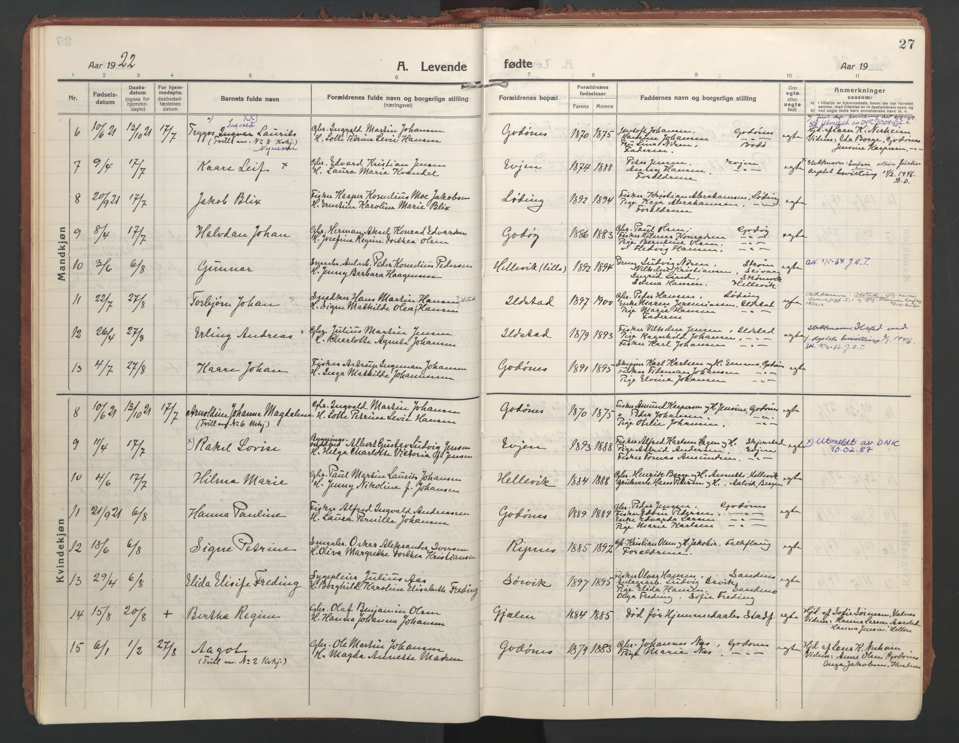 Ministerialprotokoller, klokkerbøker og fødselsregistre - Nordland, AV/SAT-A-1459/804/L0086: Parish register (official) no. 804A07, 1916-1935, p. 27