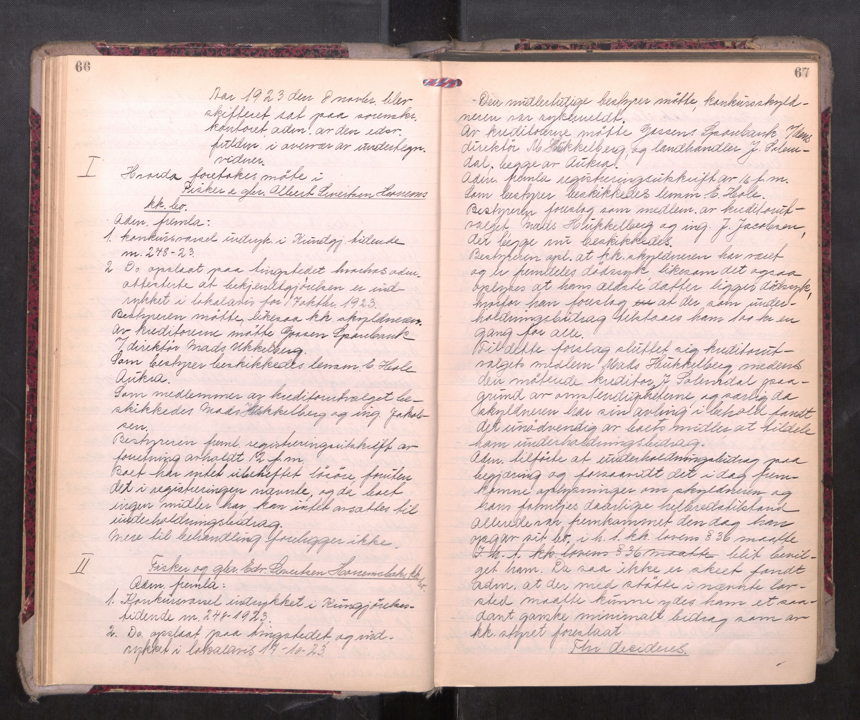 Romsdal sorenskriveri, AV/SAT-A-4149/1/3/3B/L0010: Skiftebehandlingsprotokoll, 1923-1925, p. 66-67