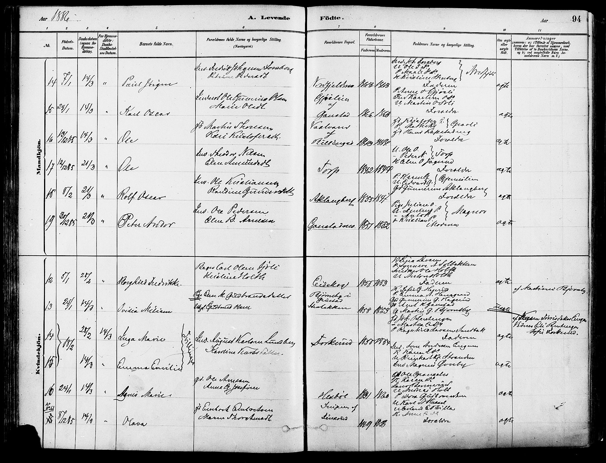 Eidskog prestekontor, SAH/PREST-026/H/Ha/Haa/L0003: Parish register (official) no. 3, 1879-1892, p. 94