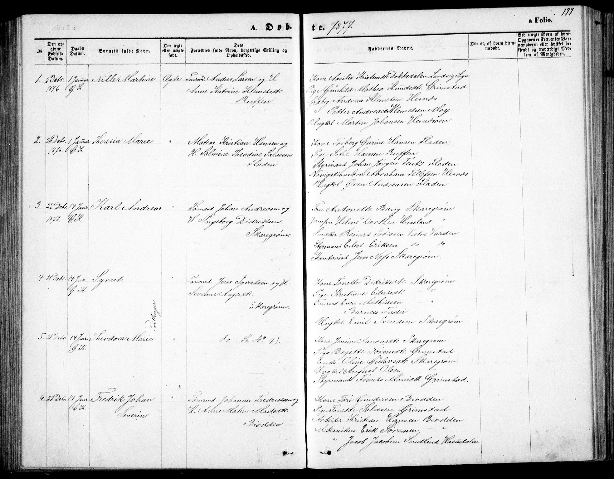 Fjære sokneprestkontor, SAK/1111-0011/F/Fb/L0010: Parish register (copy) no. B 10, 1871-1880, p. 177