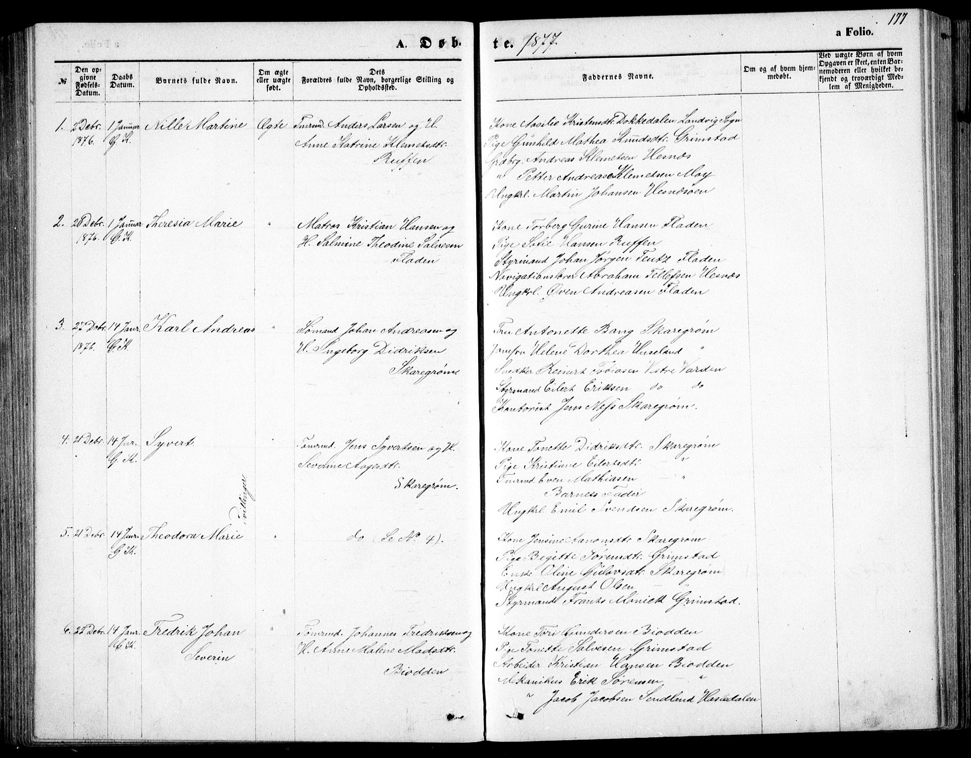 Fjære sokneprestkontor, AV/SAK-1111-0011/F/Fb/L0010: Parish register (copy) no. B 10, 1871-1880, p. 177