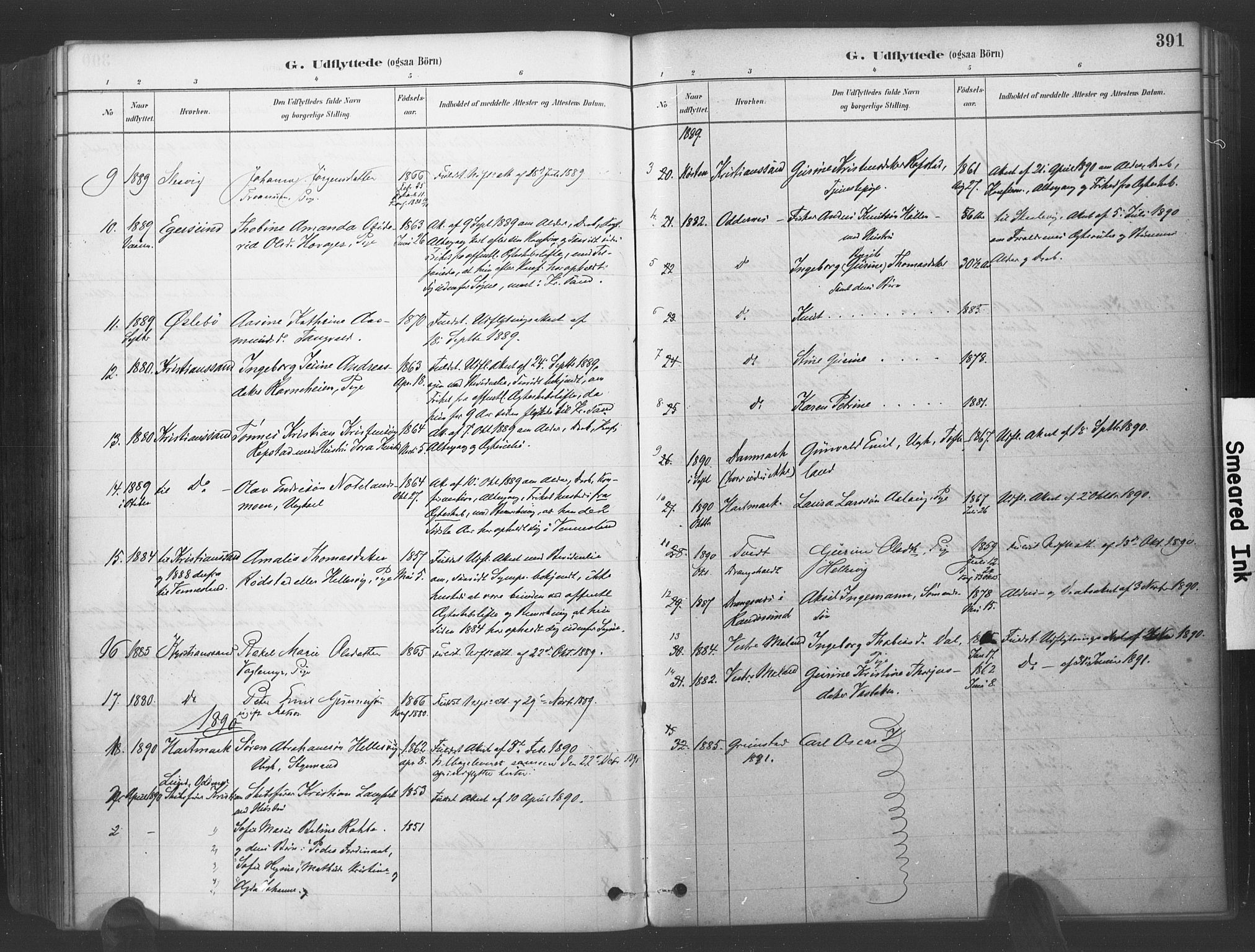 Søgne sokneprestkontor, SAK/1111-0037/F/Fa/Fab/L0012: Parish register (official) no. A 12, 1880-1891, p. 391
