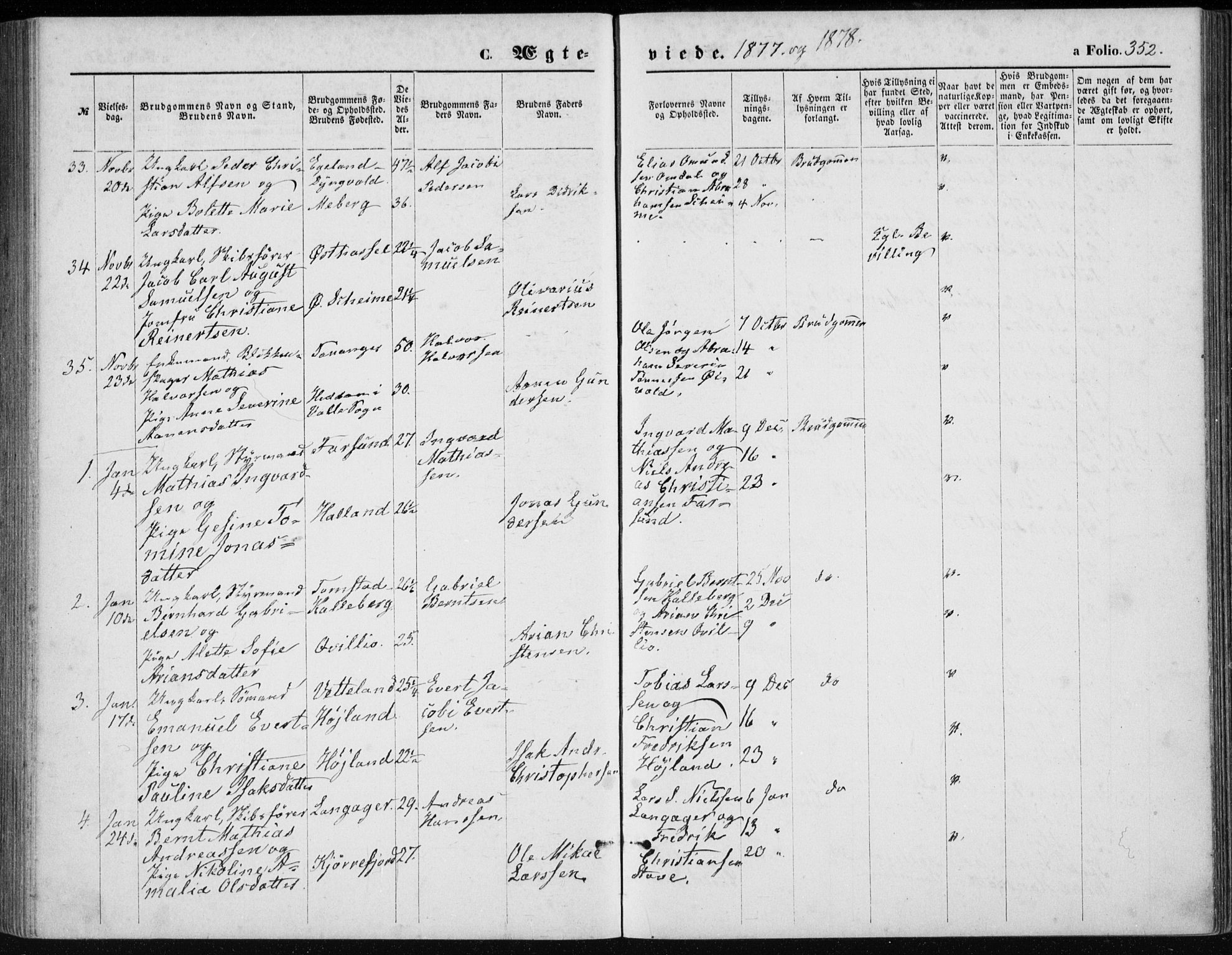 Lista sokneprestkontor, SAK/1111-0027/F/Fb/L0004: Parish register (copy) no. B 4, 1877-1891, p. 352