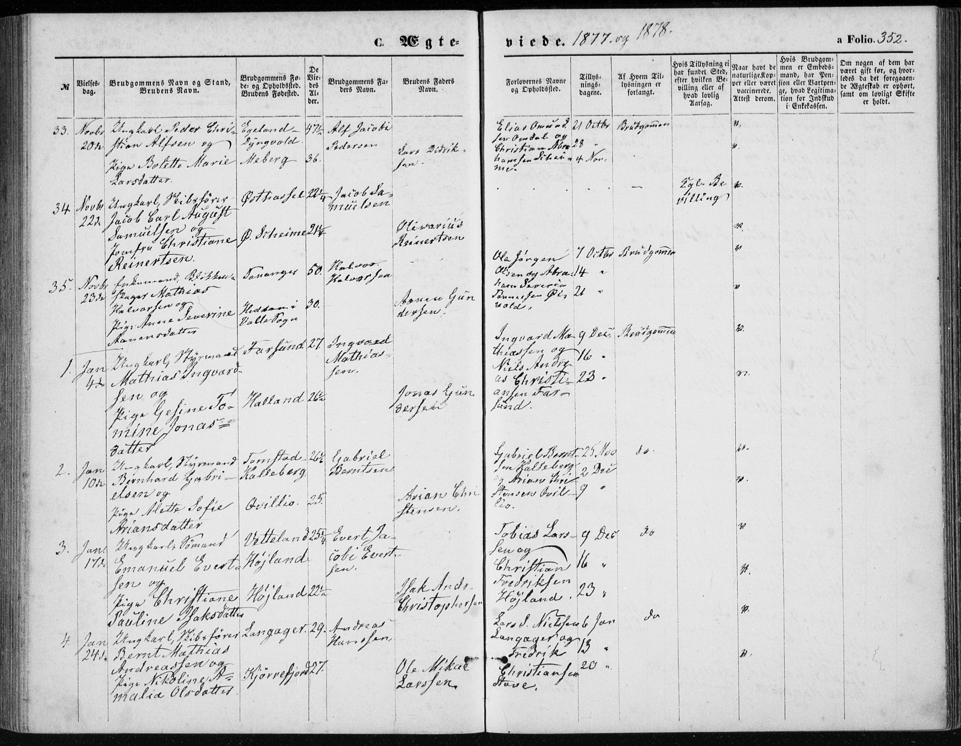 Lista sokneprestkontor, AV/SAK-1111-0027/F/Fb/L0004: Parish register (copy) no. B 4, 1877-1891, p. 352