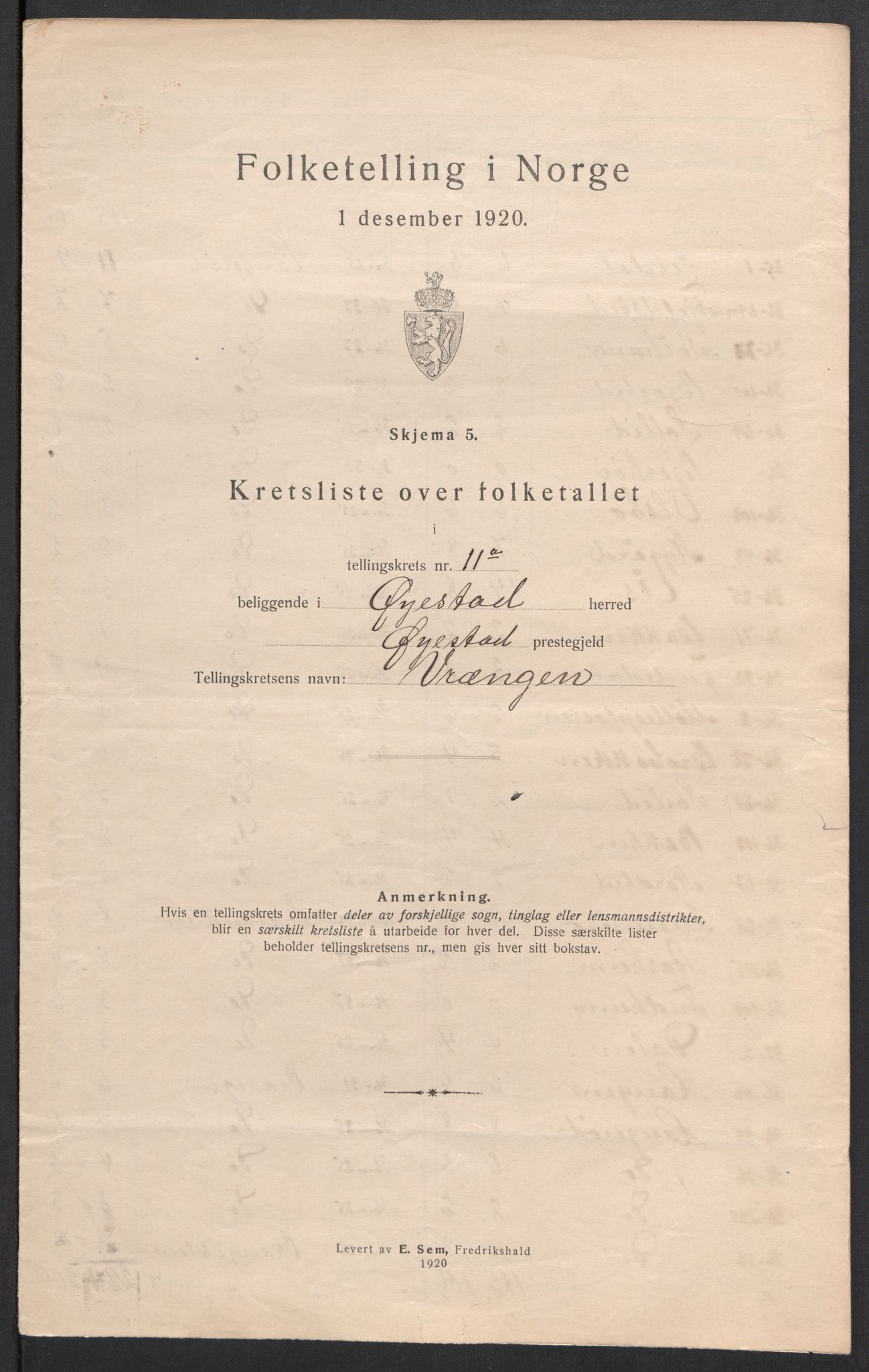 SAK, 1920 census for Øyestad, 1920, p. 36