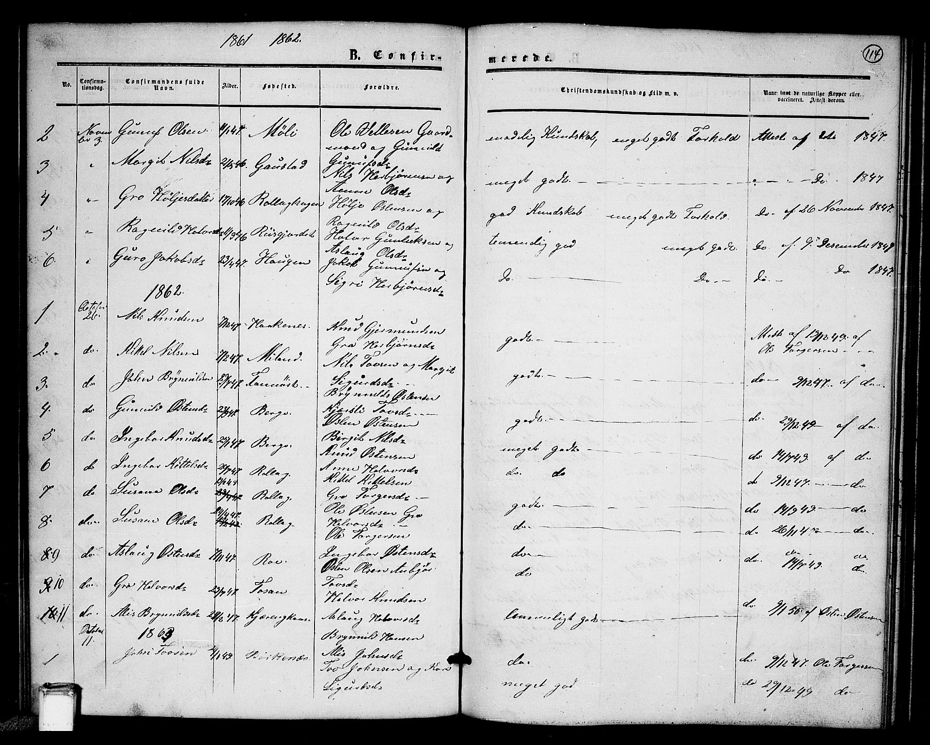 Tinn kirkebøker, SAKO/A-308/G/Gb/L0002: Parish register (copy) no. II 2, 1851-1886, p. 114