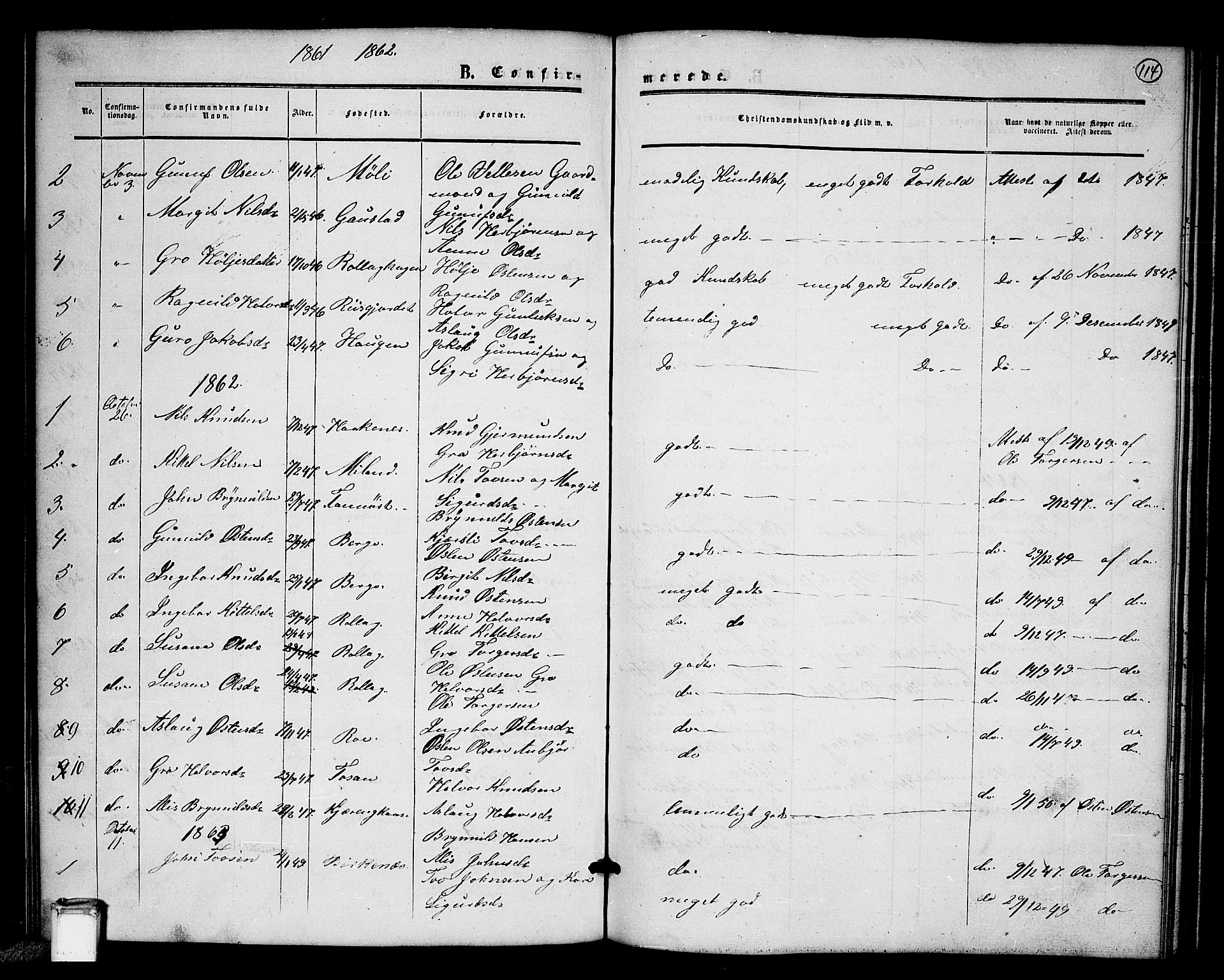 Tinn kirkebøker, AV/SAKO-A-308/G/Gb/L0002: Parish register (copy) no. II 2, 1851-1886, p. 114