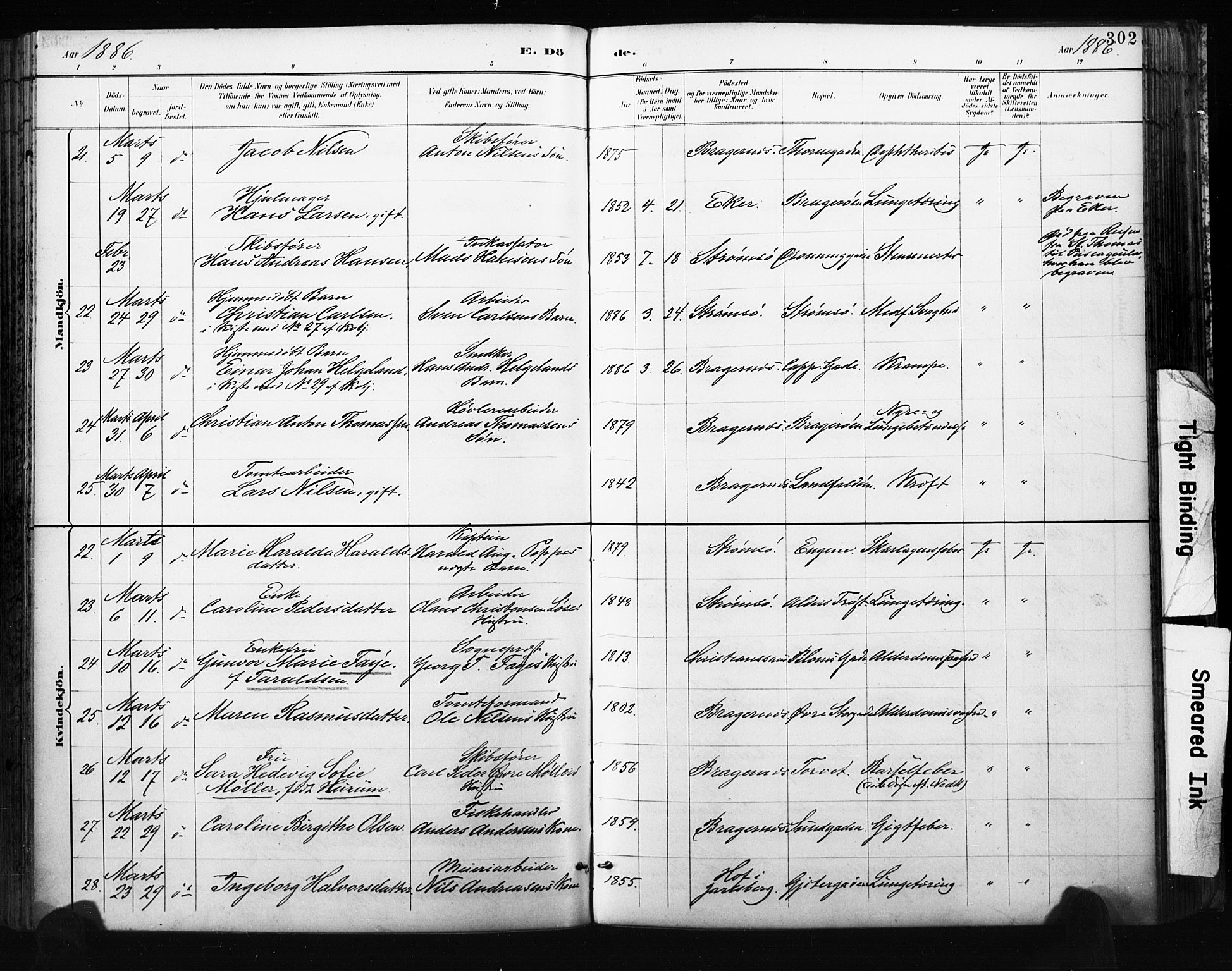 Bragernes kirkebøker, AV/SAKO-A-6/F/Fb/L0007: Parish register (official) no. II 7, 1885-1893, p. 302