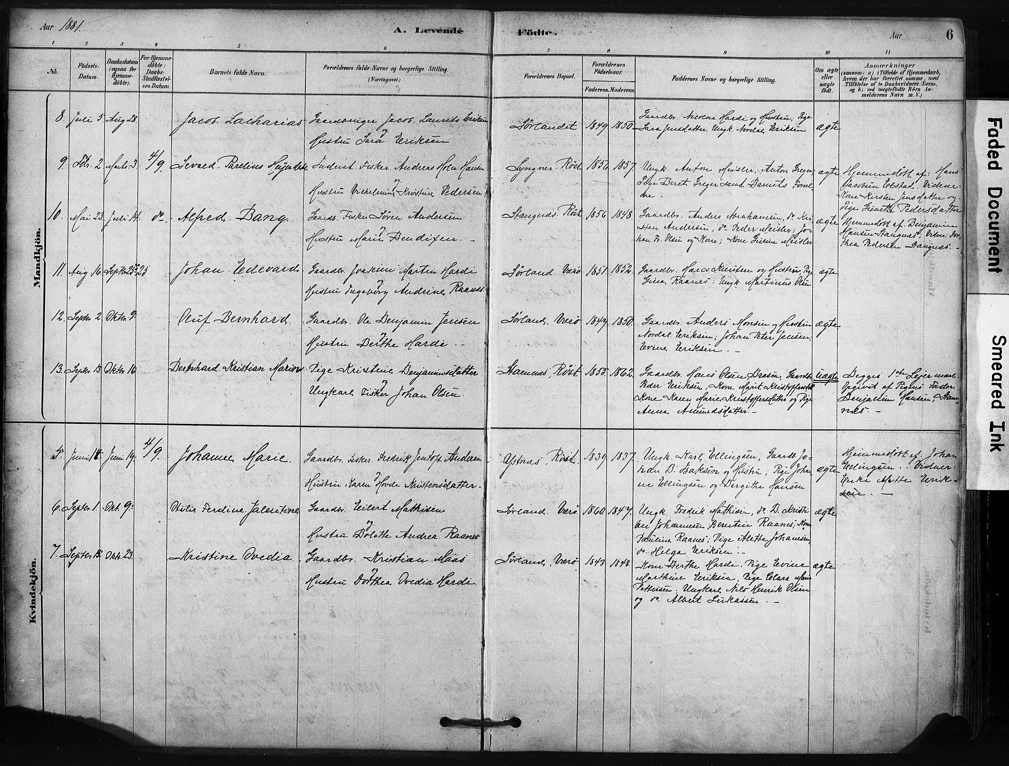 Ministerialprotokoller, klokkerbøker og fødselsregistre - Nordland, AV/SAT-A-1459/807/L0122: Parish register (official) no. 807A05, 1880-1902, p. 6