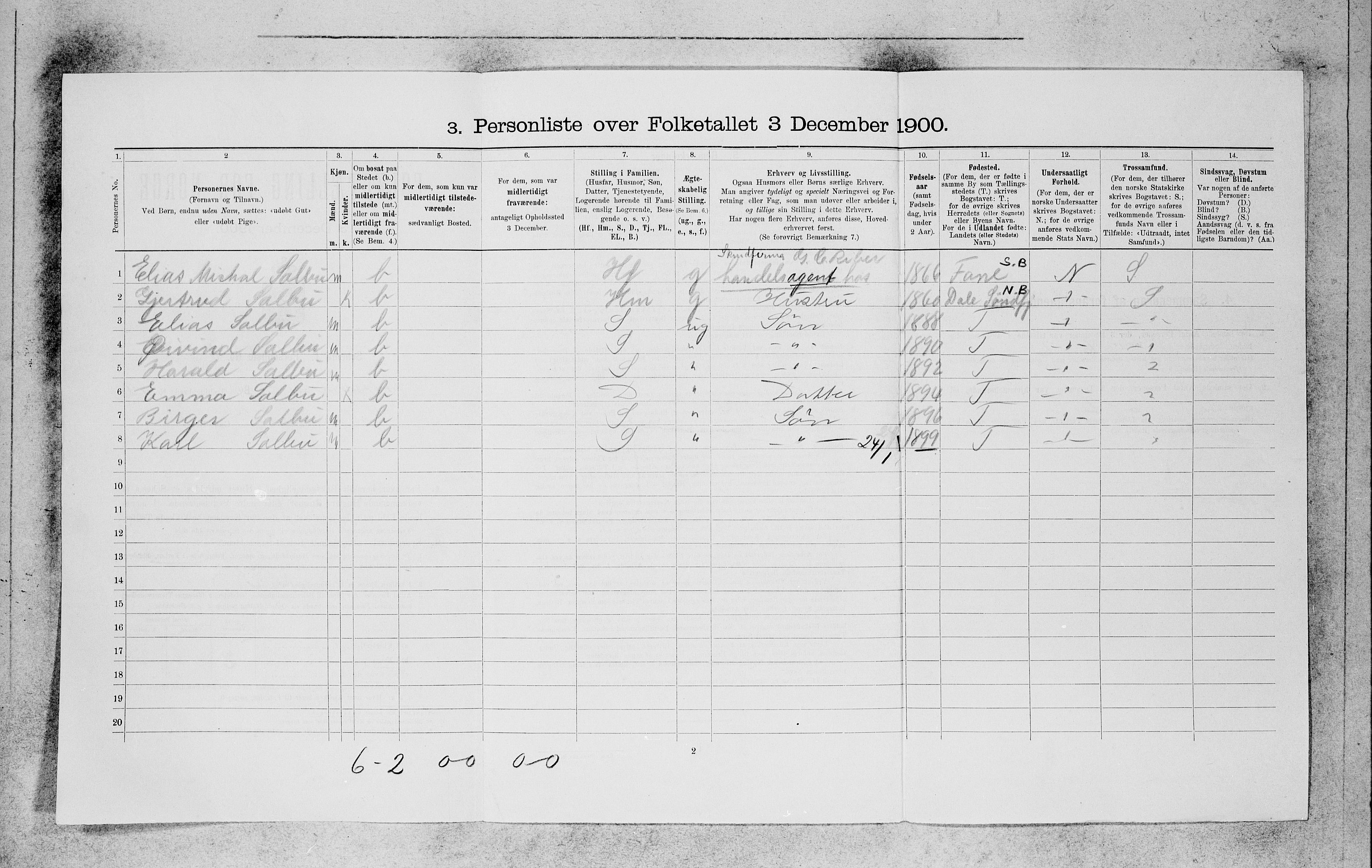 SAB, 1900 census for Bergen, 1900, p. 11358