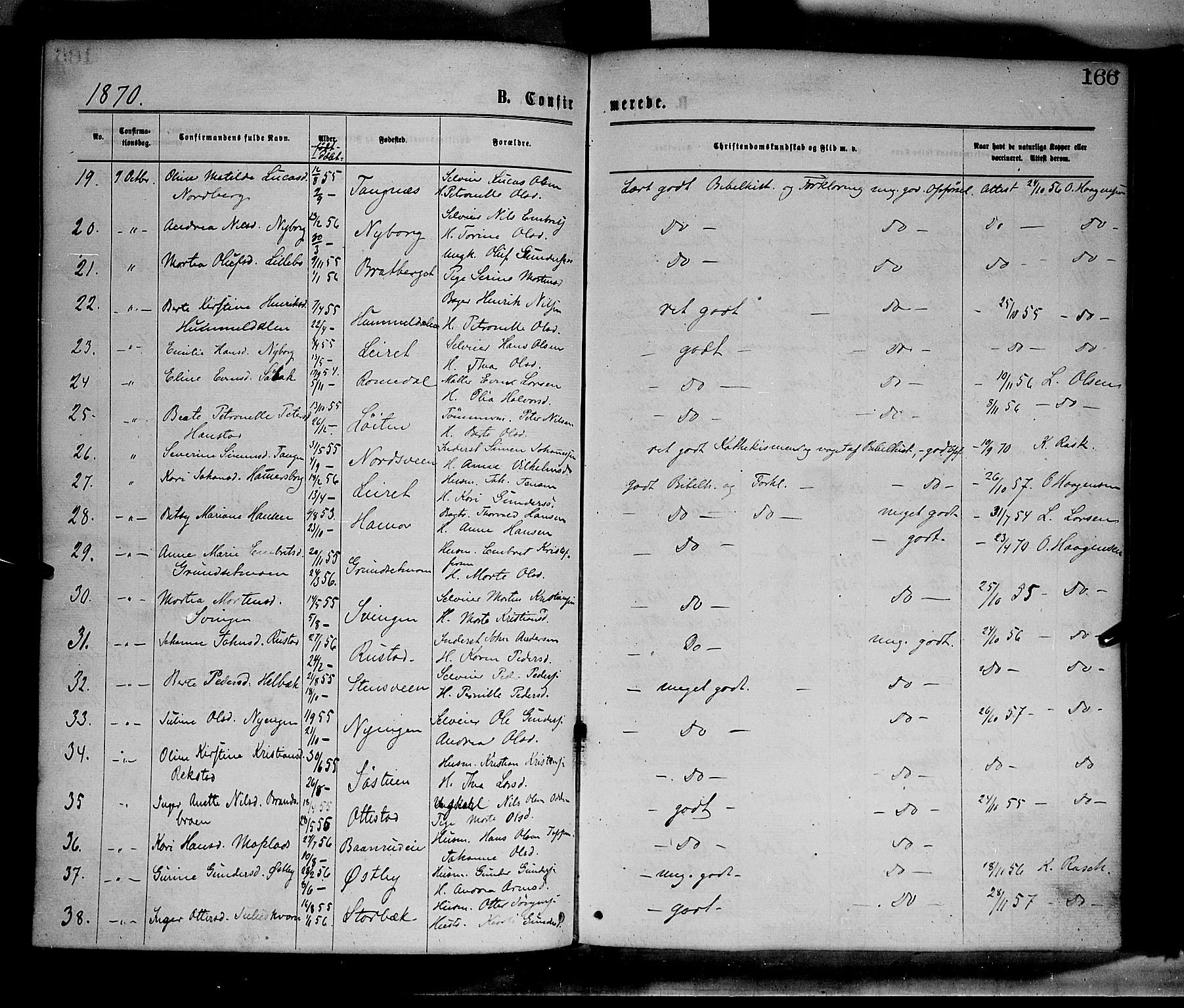 Elverum prestekontor, AV/SAH-PREST-044/H/Ha/Haa/L0011: Parish register (official) no. 11, 1869-1879, p. 166