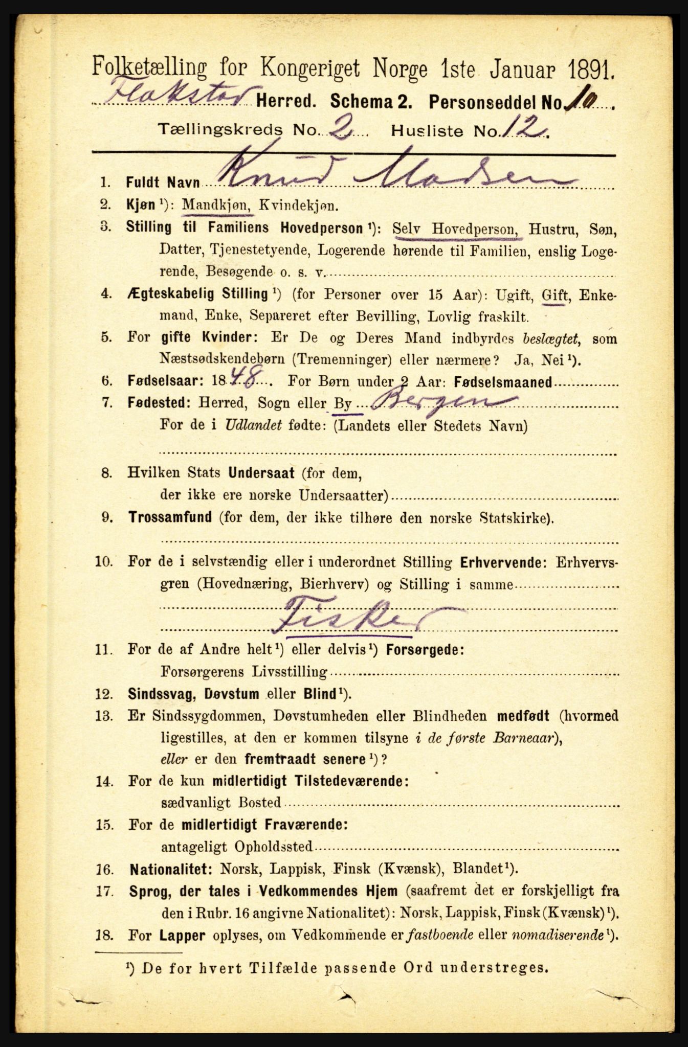 RA, 1891 census for 1859 Flakstad, 1891, p. 714