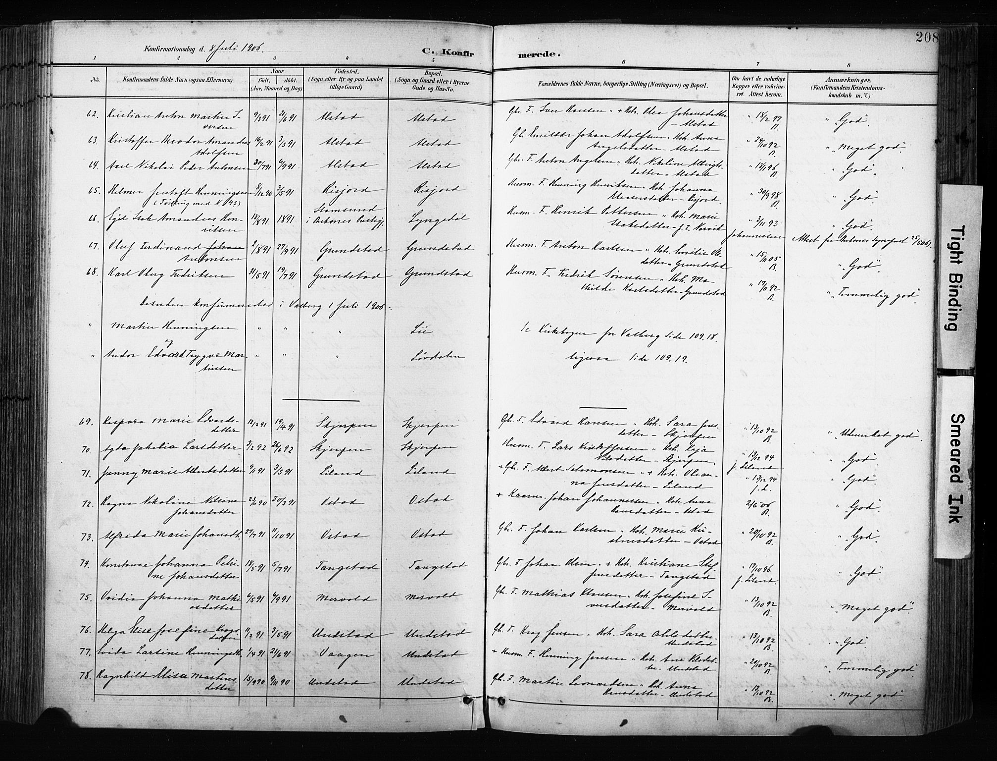 Ministerialprotokoller, klokkerbøker og fødselsregistre - Nordland, AV/SAT-A-1459/880/L1134: Parish register (official) no. 880A08, 1899-1908, p. 208