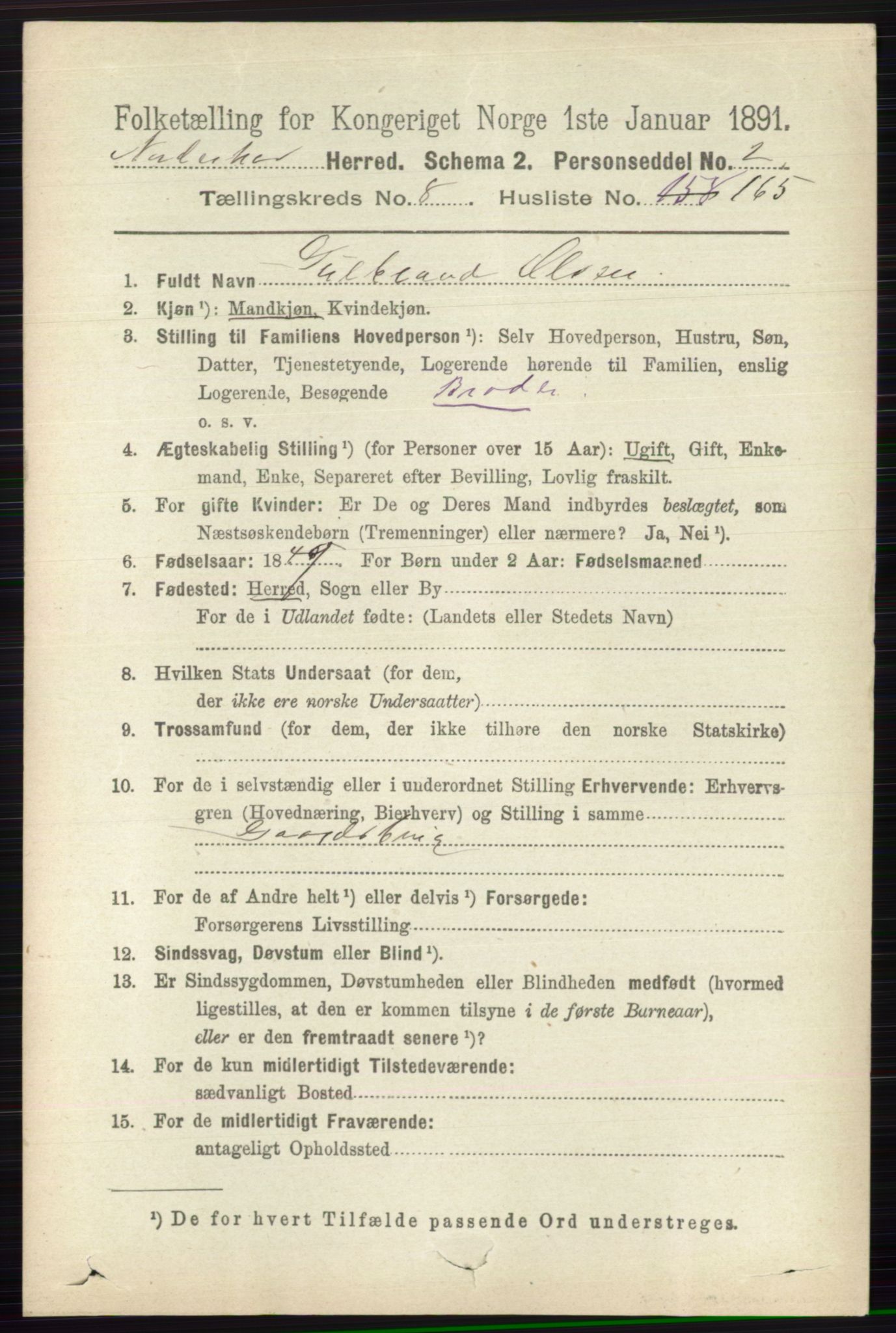 RA, 1891 census for 0613 Norderhov, 1891, p. 6475