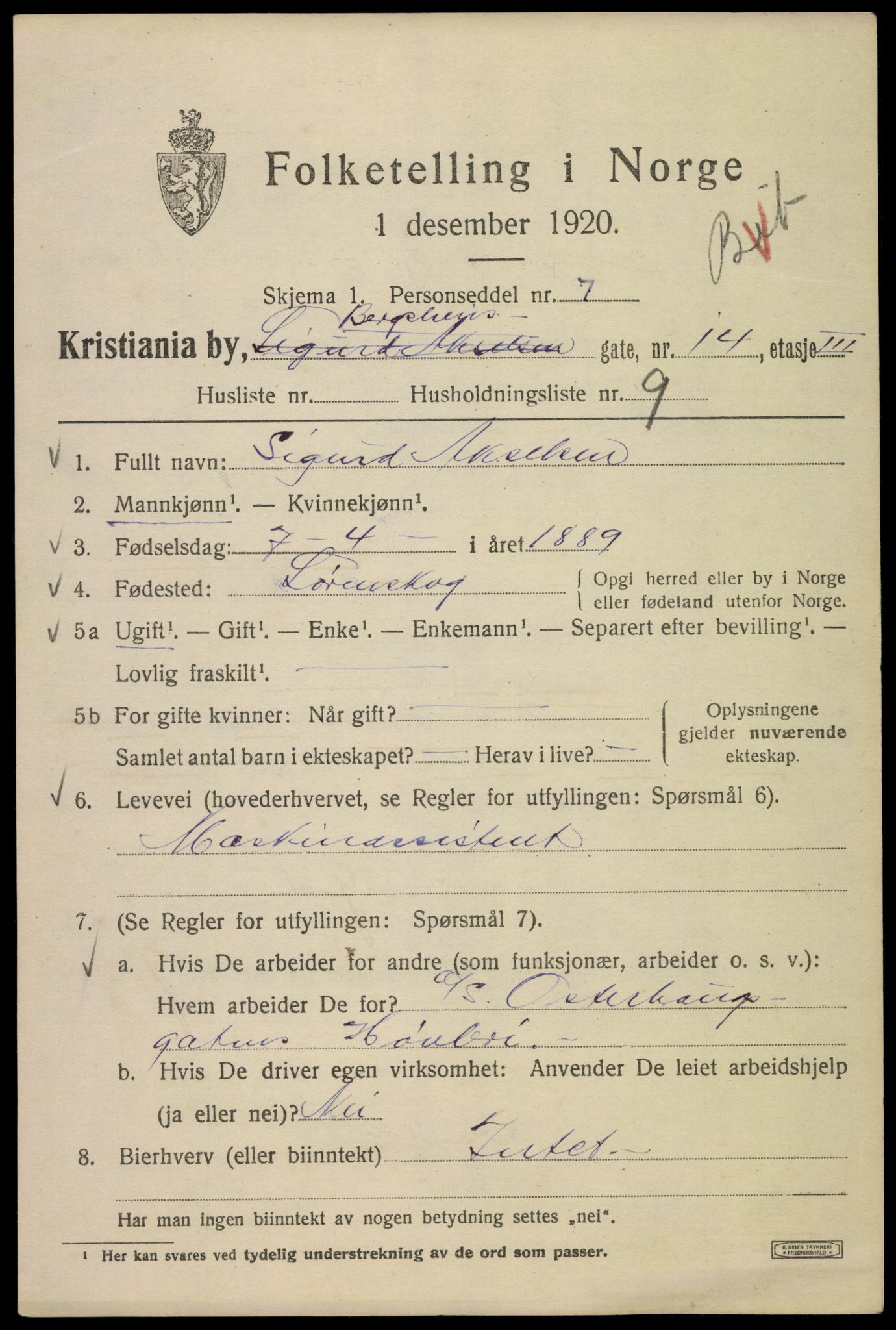 SAO, 1920 census for Kristiania, 1920, p. 154599