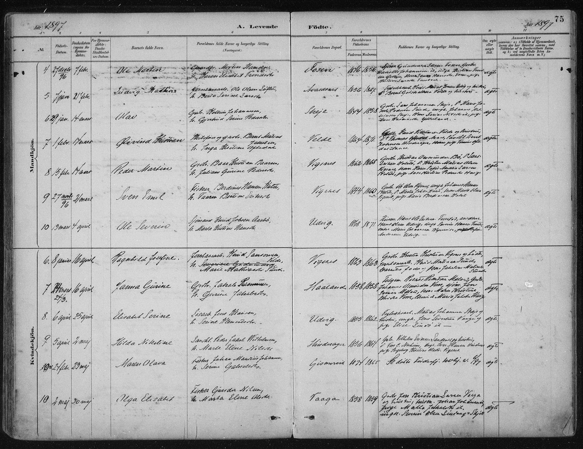 Avaldsnes sokneprestkontor, AV/SAST-A -101851/H/Ha/Haa/L0017: Parish register (official) no. A 17, 1889-1920, p. 75