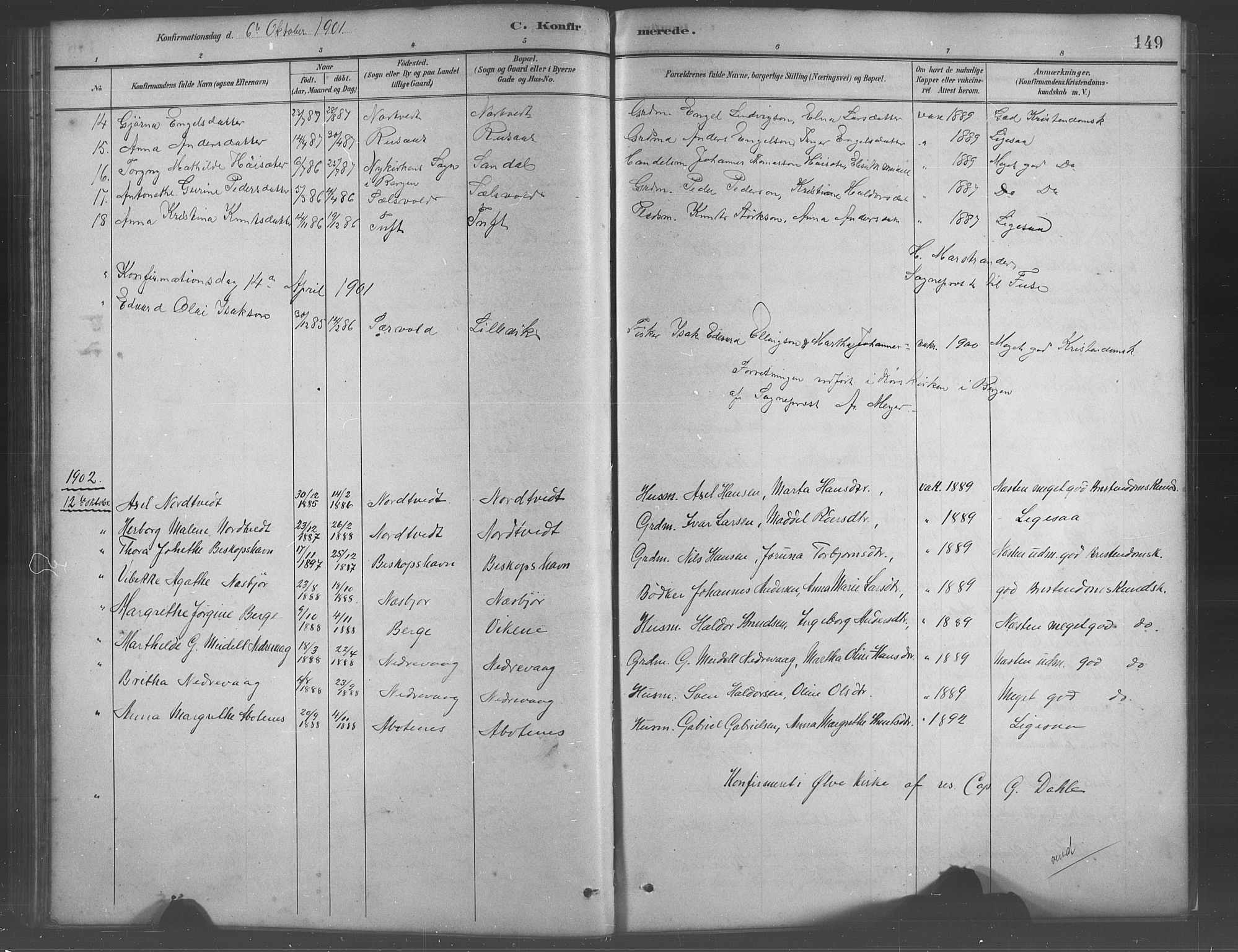 Fusa sokneprestembete, SAB/A-75401/H/Hab: Parish register (copy) no. C 2, 1886-1926, p. 149