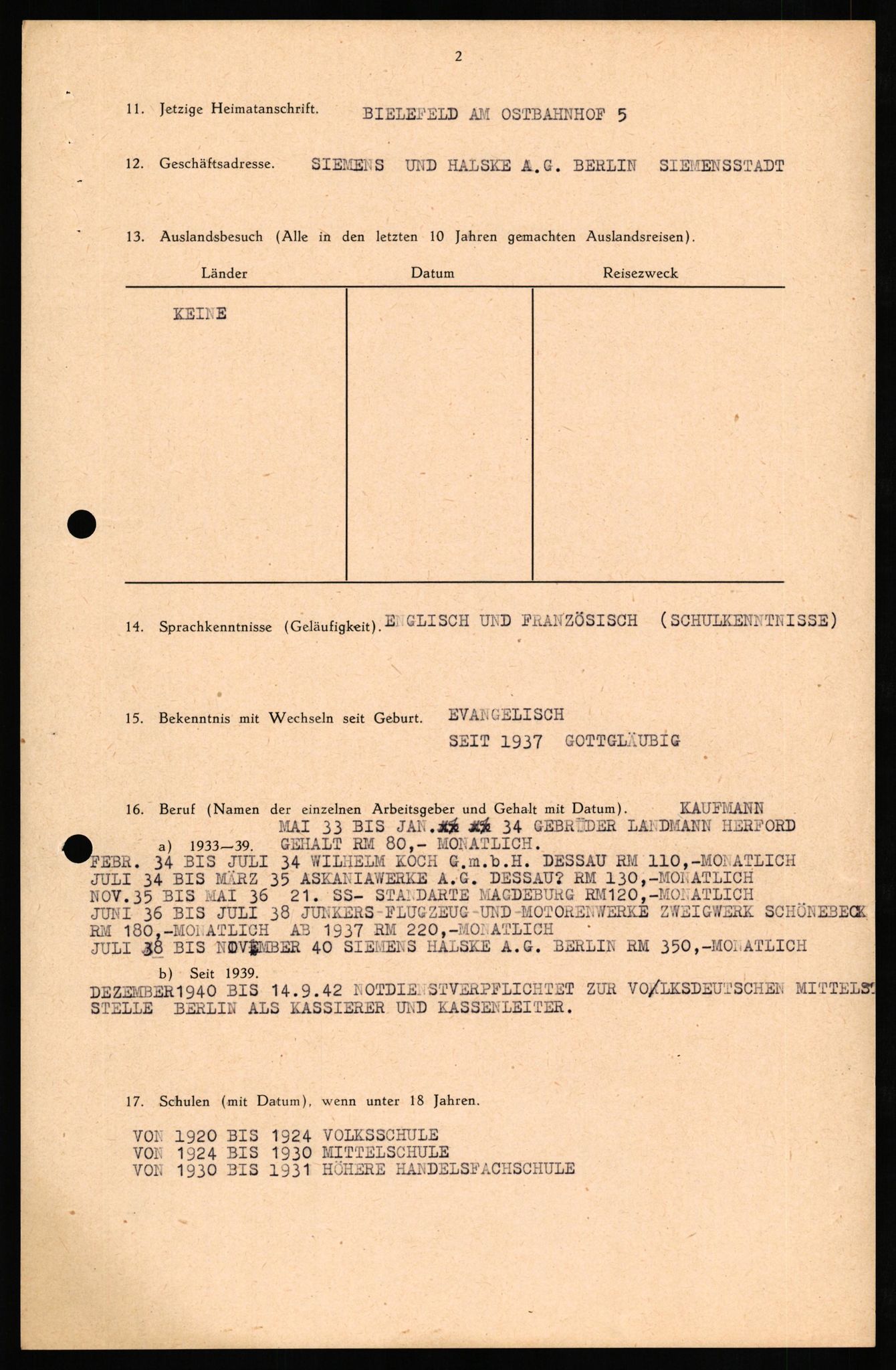 Forsvaret, Forsvarets overkommando II, AV/RA-RAFA-3915/D/Db/L0025: CI Questionaires. Tyske okkupasjonsstyrker i Norge. Tyskere., 1945-1946, p. 303