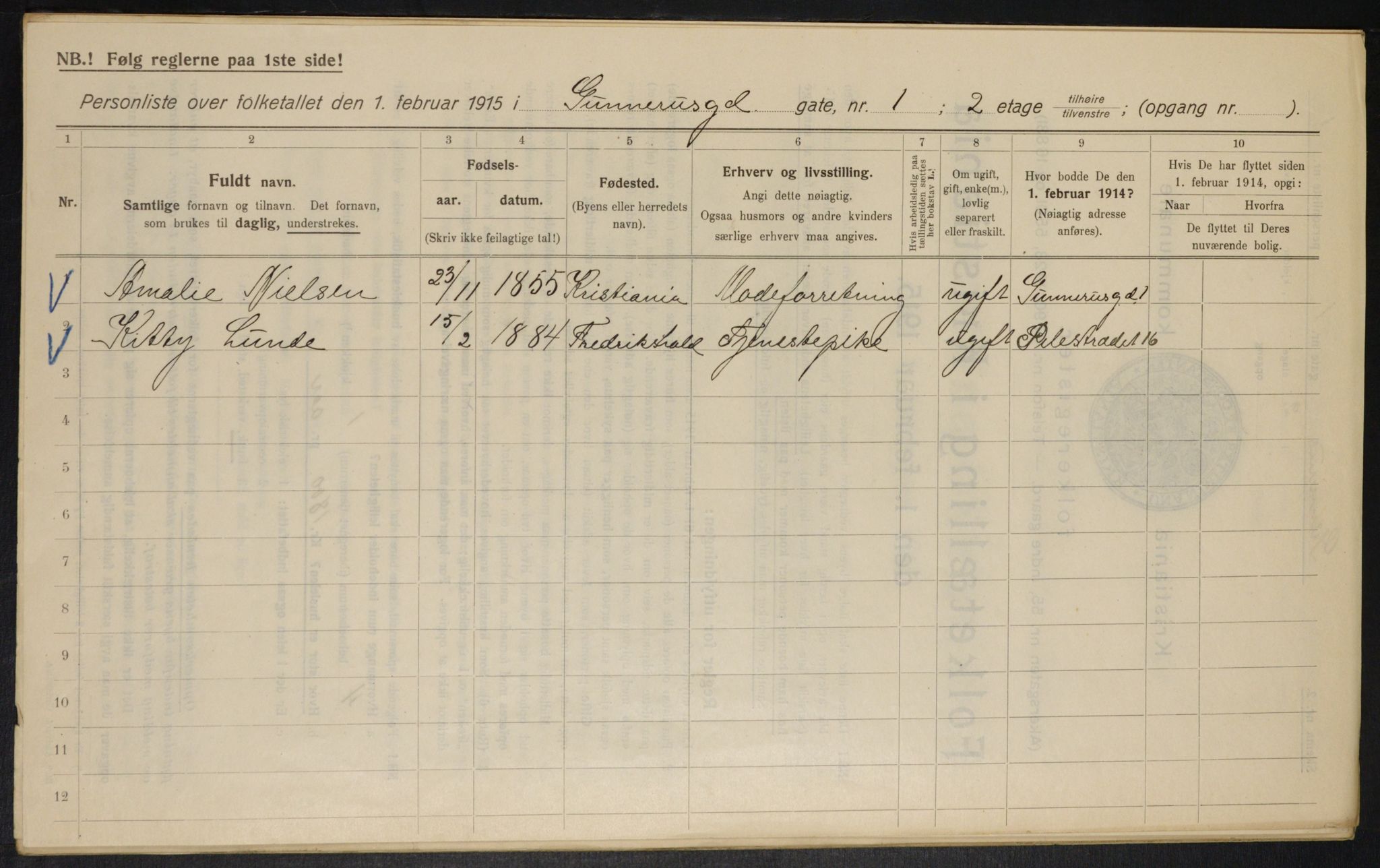 OBA, Municipal Census 1915 for Kristiania, 1915, p. 5218