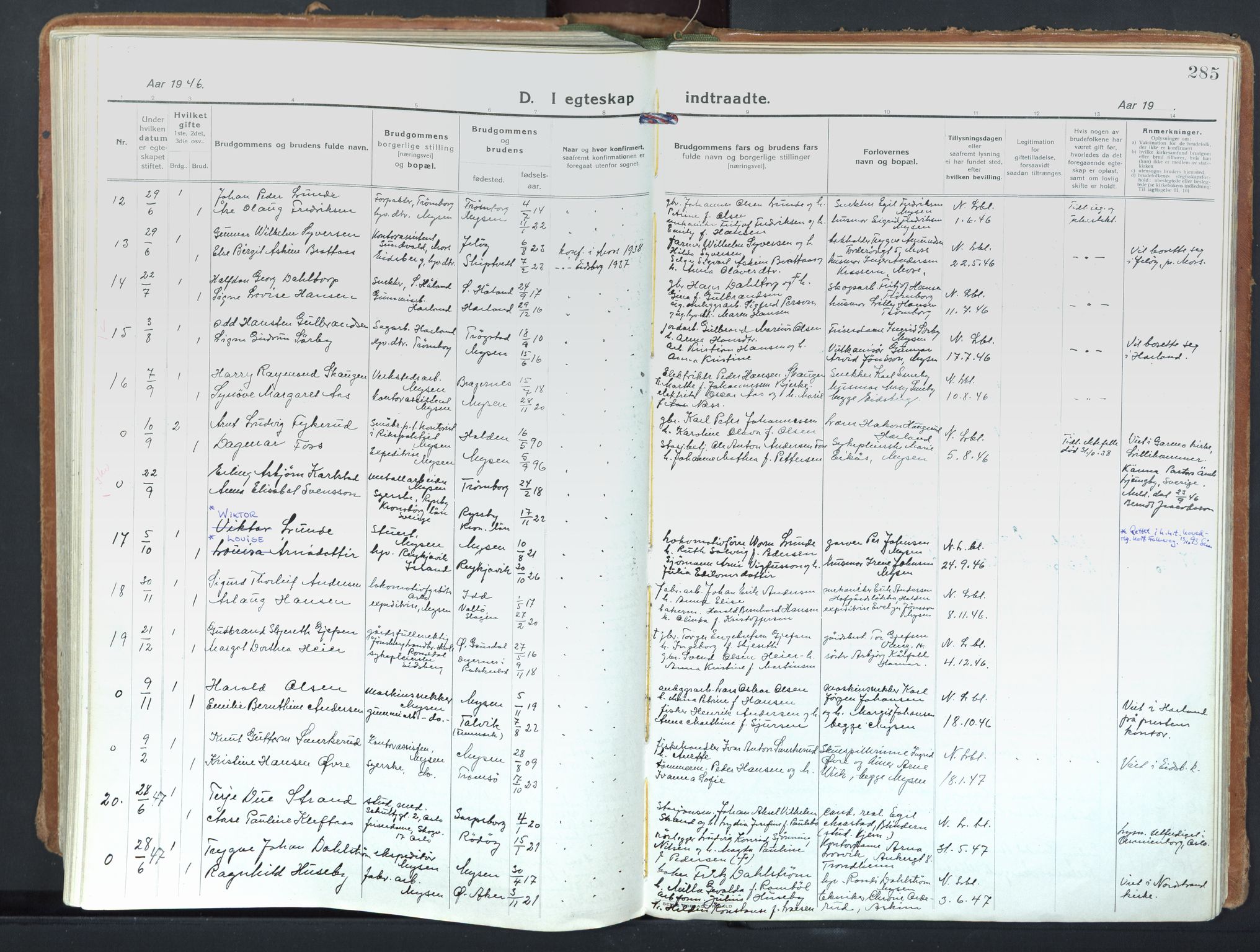 Eidsberg prestekontor Kirkebøker, SAO/A-10905/F/Fd/L0001: Parish register (official) no. IV 1, 1921-1948, p. 285