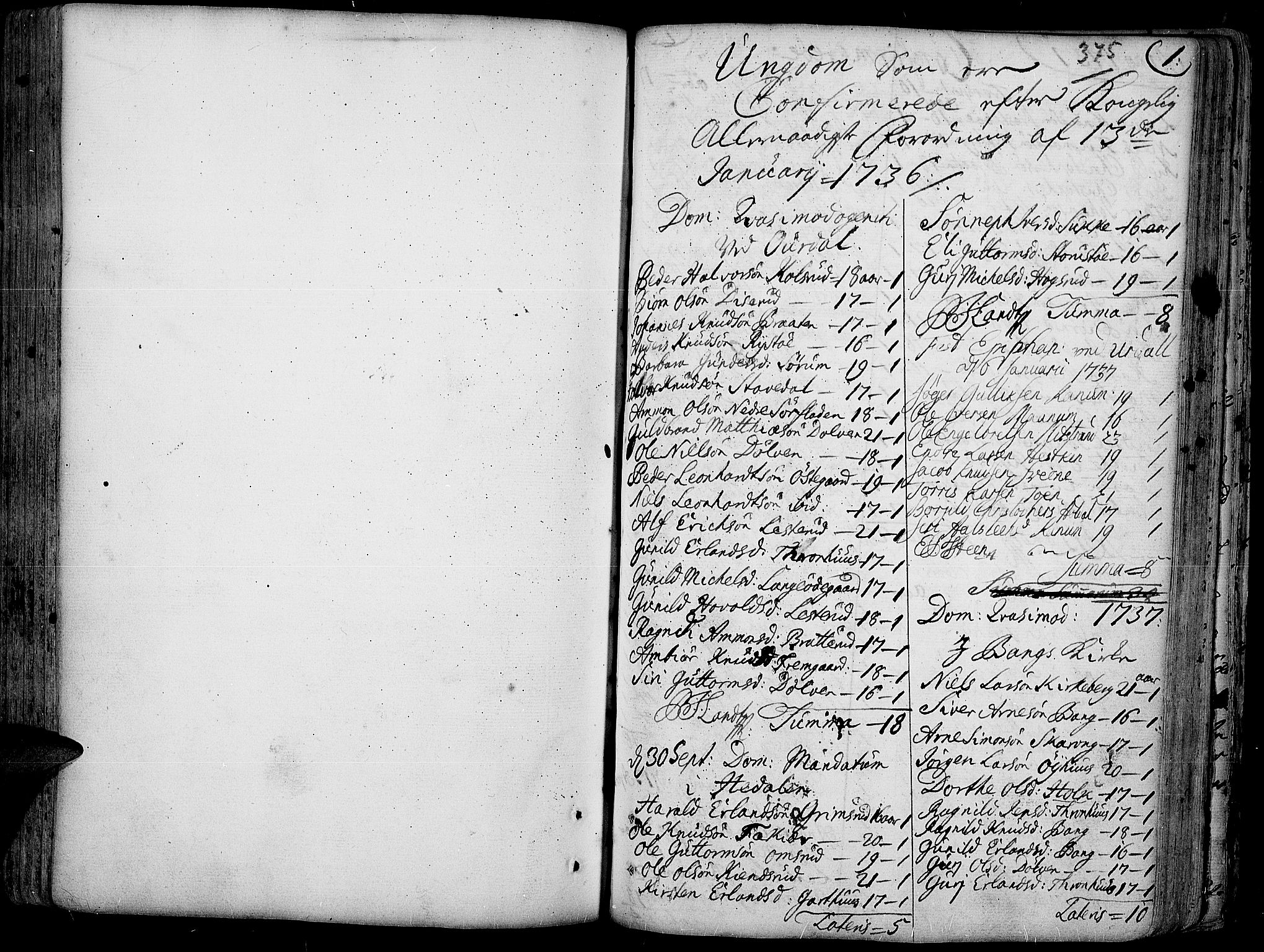 Aurdal prestekontor, SAH/PREST-126/H/Ha/Haa/L0004: Parish register (official) no. 4, 1730-1762, p. 0-1
