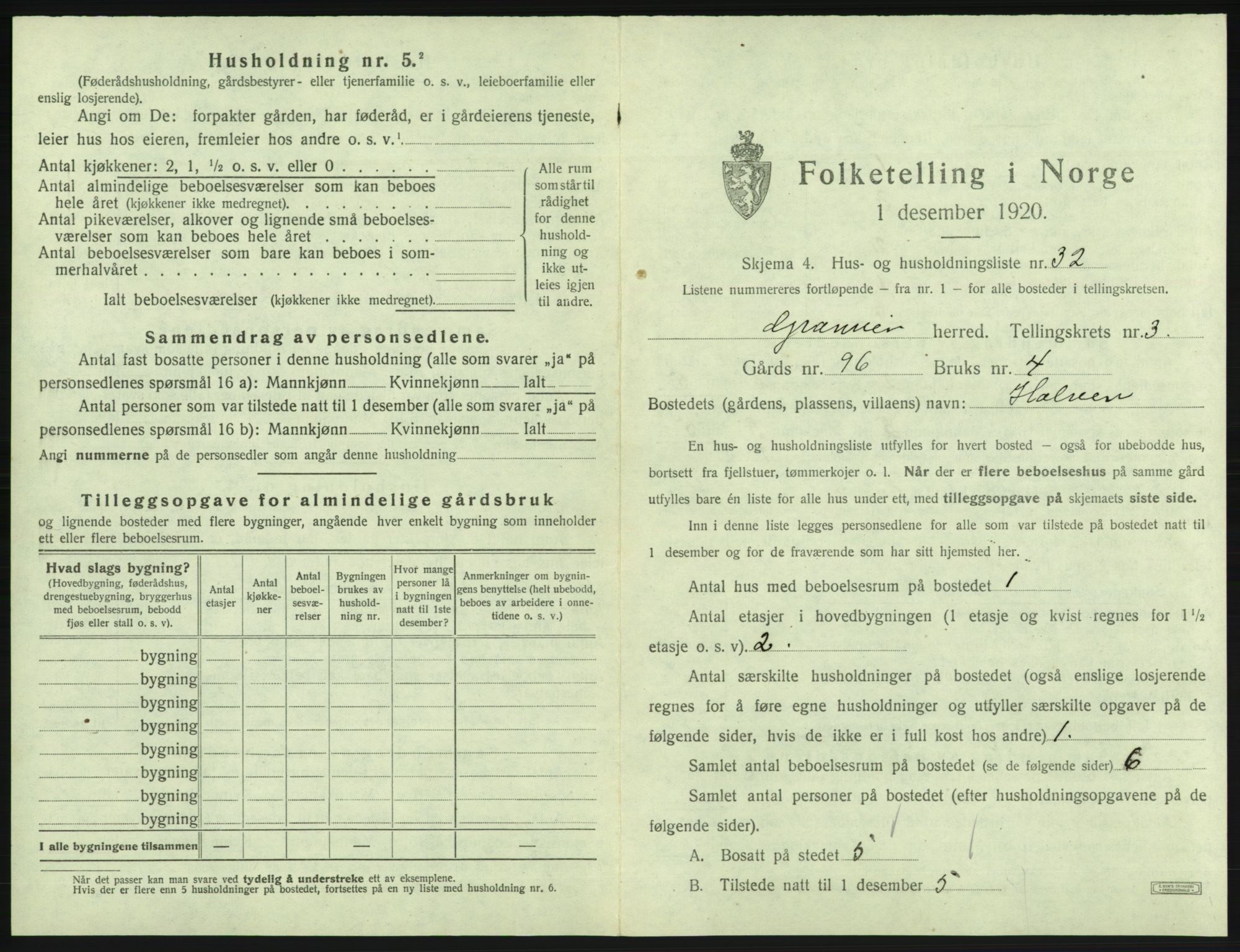 SAB, 1920 census for Granvin, 1920, p. 222