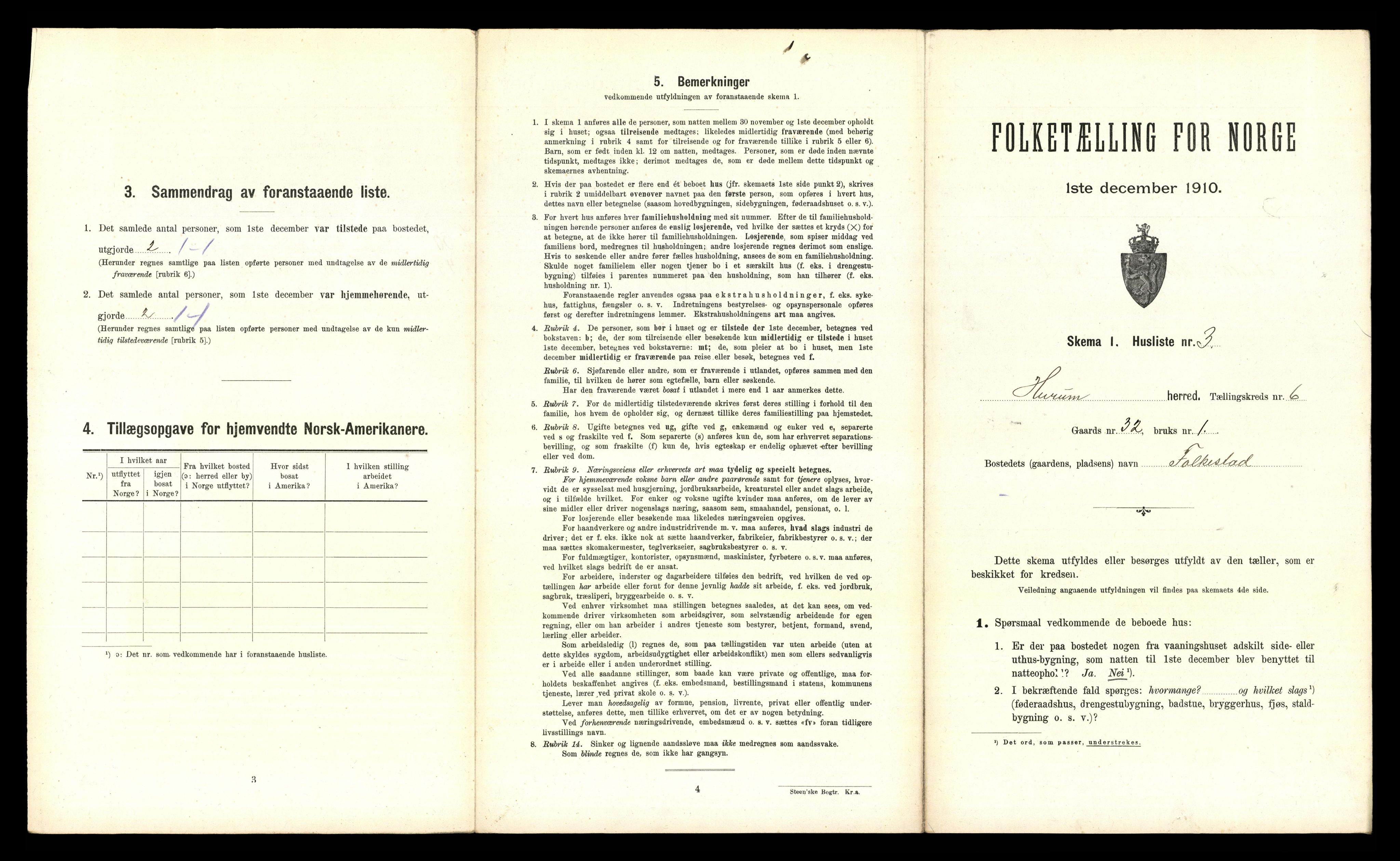 RA, 1910 census for Hurum, 1910, p. 872