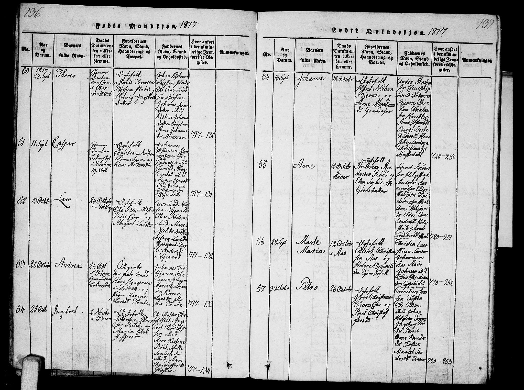 Ås prestekontor Kirkebøker, AV/SAO-A-10894/G/Ga/L0001: Parish register (copy) no. I 1, 1814-1820, p. 136-137