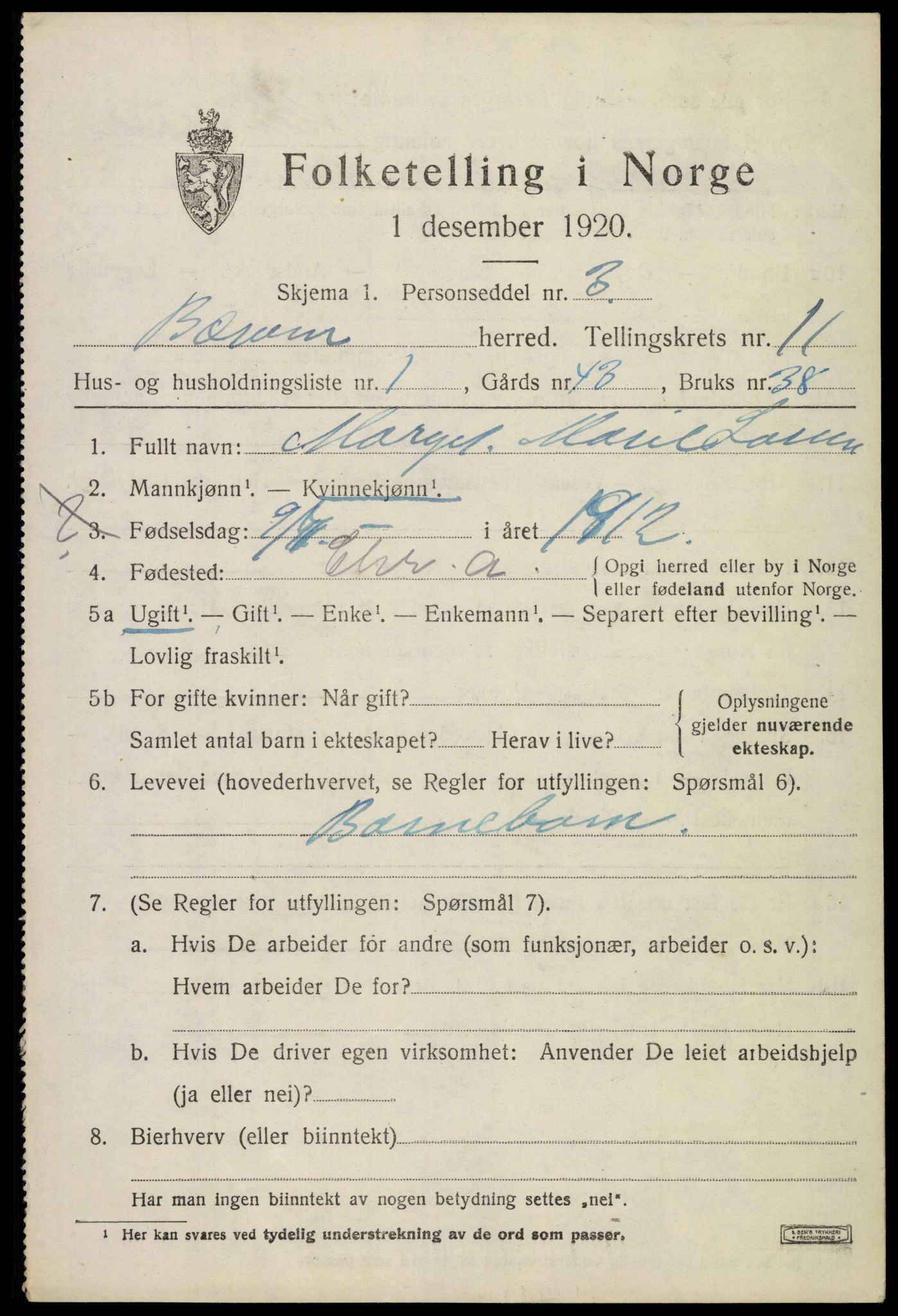 SAO, 1920 census for Bærum, 1920, p. 24542