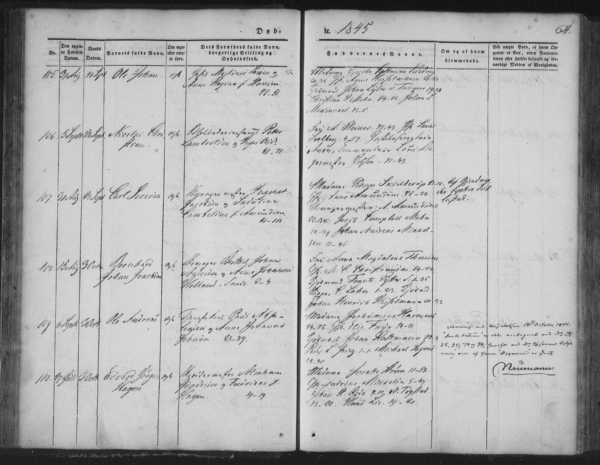 Korskirken sokneprestembete, SAB/A-76101/H/Haa/L0016: Parish register (official) no. B 2, 1841-1851, p. 64