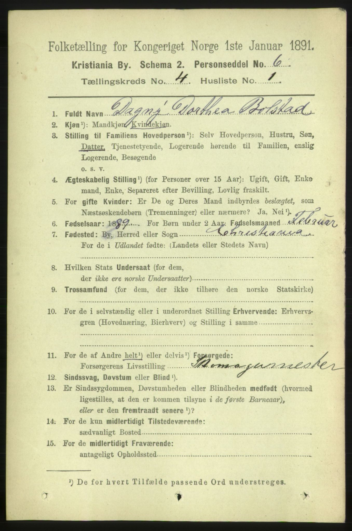 RA, 1891 census for 0301 Kristiania, 1891, p. 2084