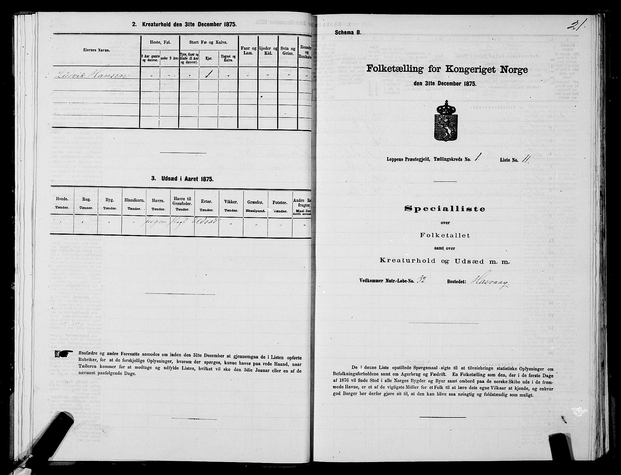SATØ, 1875 census for 2014P Loppa, 1875, p. 1021