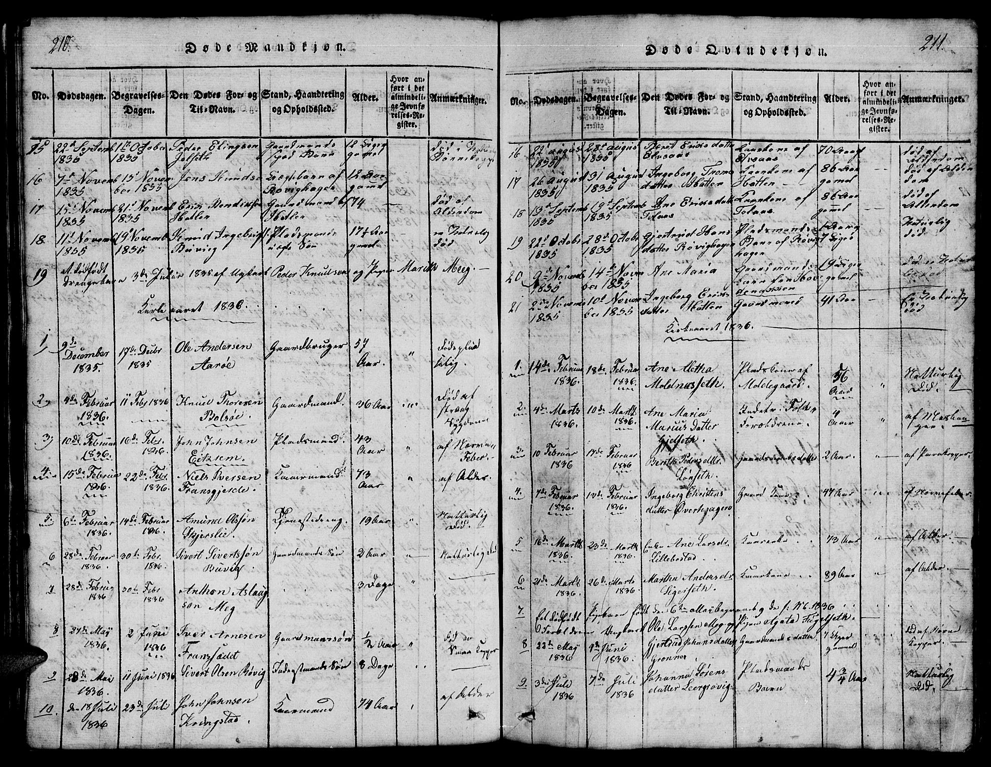 Ministerialprotokoller, klokkerbøker og fødselsregistre - Møre og Romsdal, SAT/A-1454/555/L0665: Parish register (copy) no. 555C01, 1818-1868, p. 210-211
