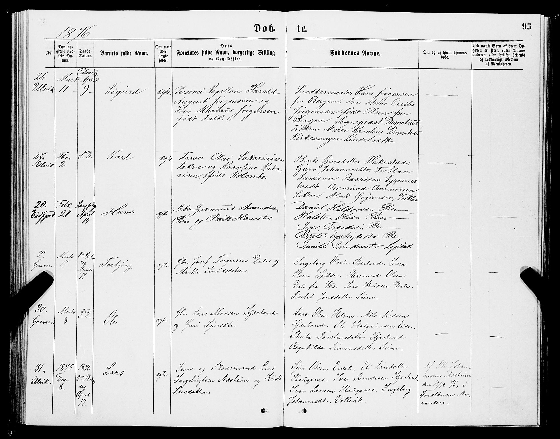 Ulvik sokneprestembete, AV/SAB-A-78801/H/Haa: Parish register (official) no. A 16, 1870-1878, p. 93