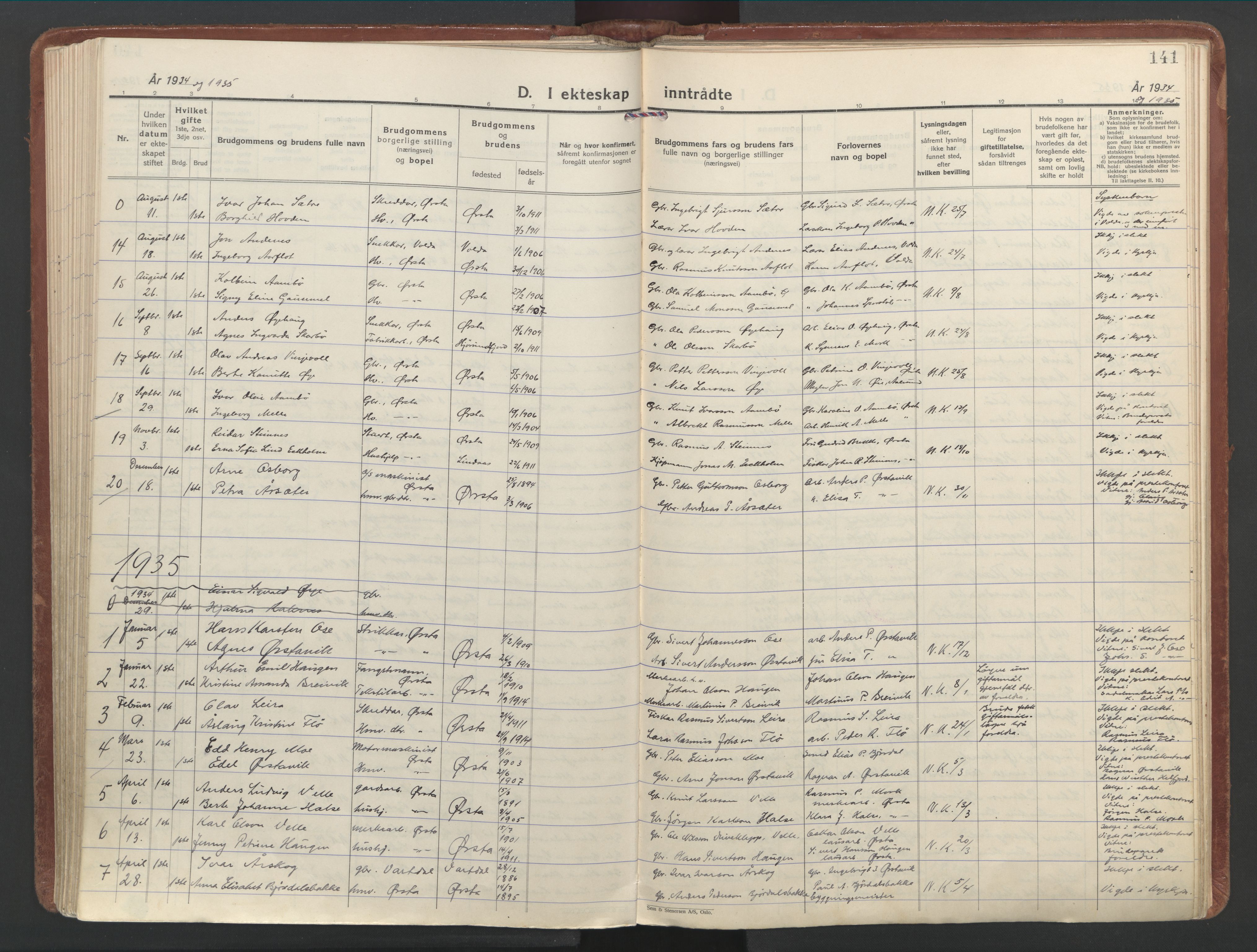 Ministerialprotokoller, klokkerbøker og fødselsregistre - Møre og Romsdal, AV/SAT-A-1454/513/L0181: Parish register (official) no. 513A08, 1930-1943, p. 141