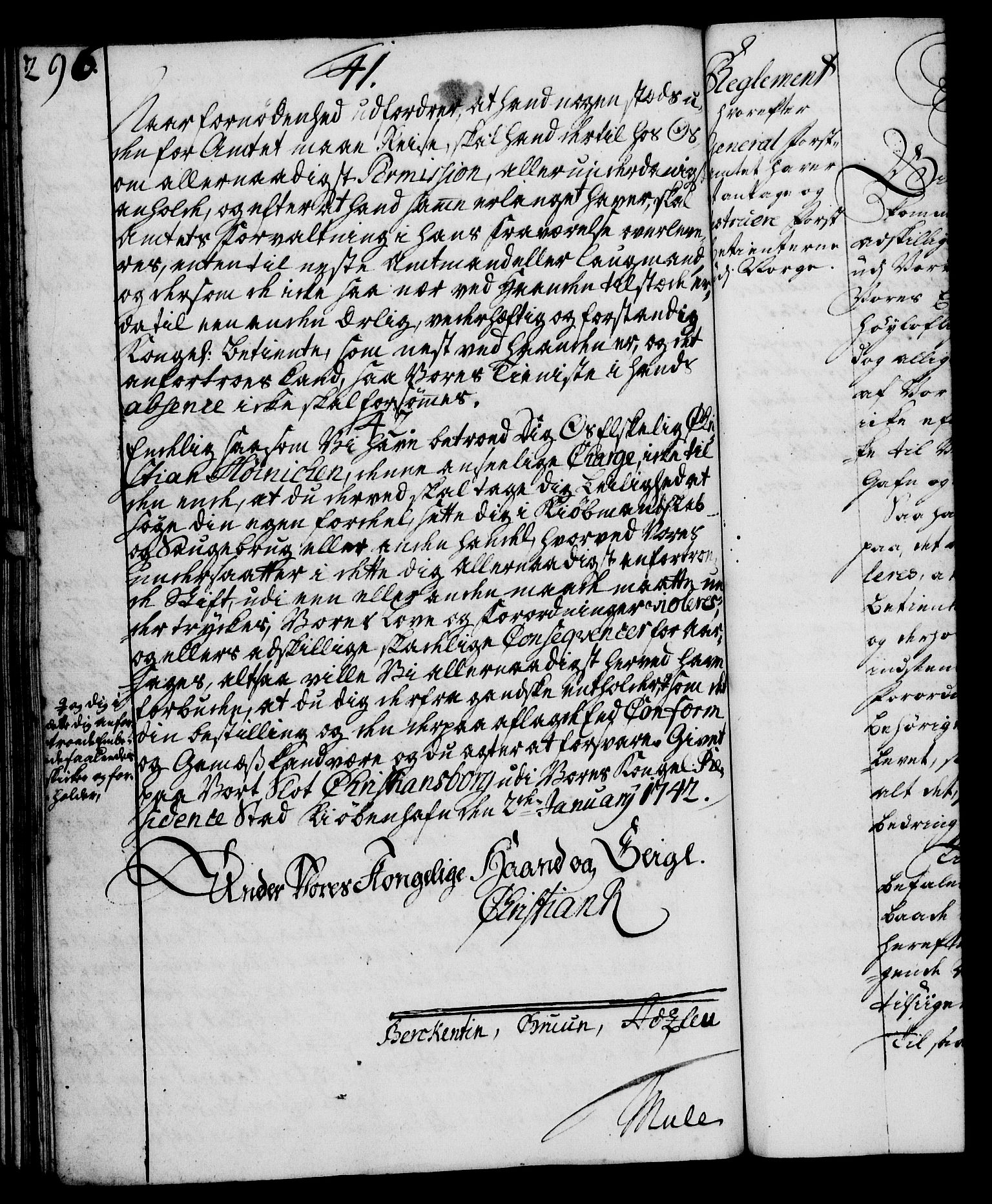 Rentekammeret, Kammerkanselliet, RA/EA-3111/G/Gg/Ggi/L0002: Norsk instruksjonsprotokoll med register (merket RK 53.35), 1729-1751, p. 296